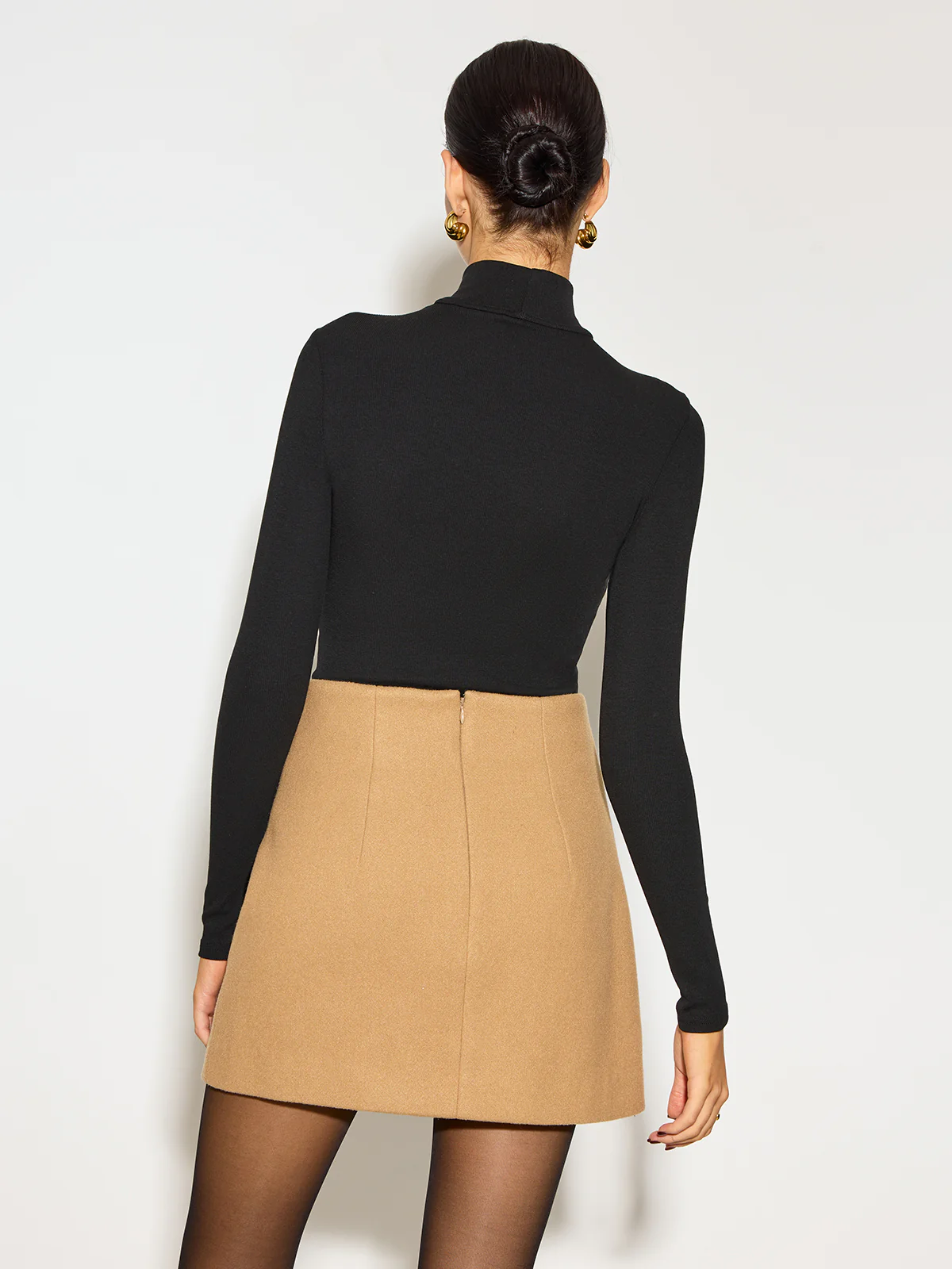 Mock Neck Sheer-Detail Skinny T-Shirt - Image 5