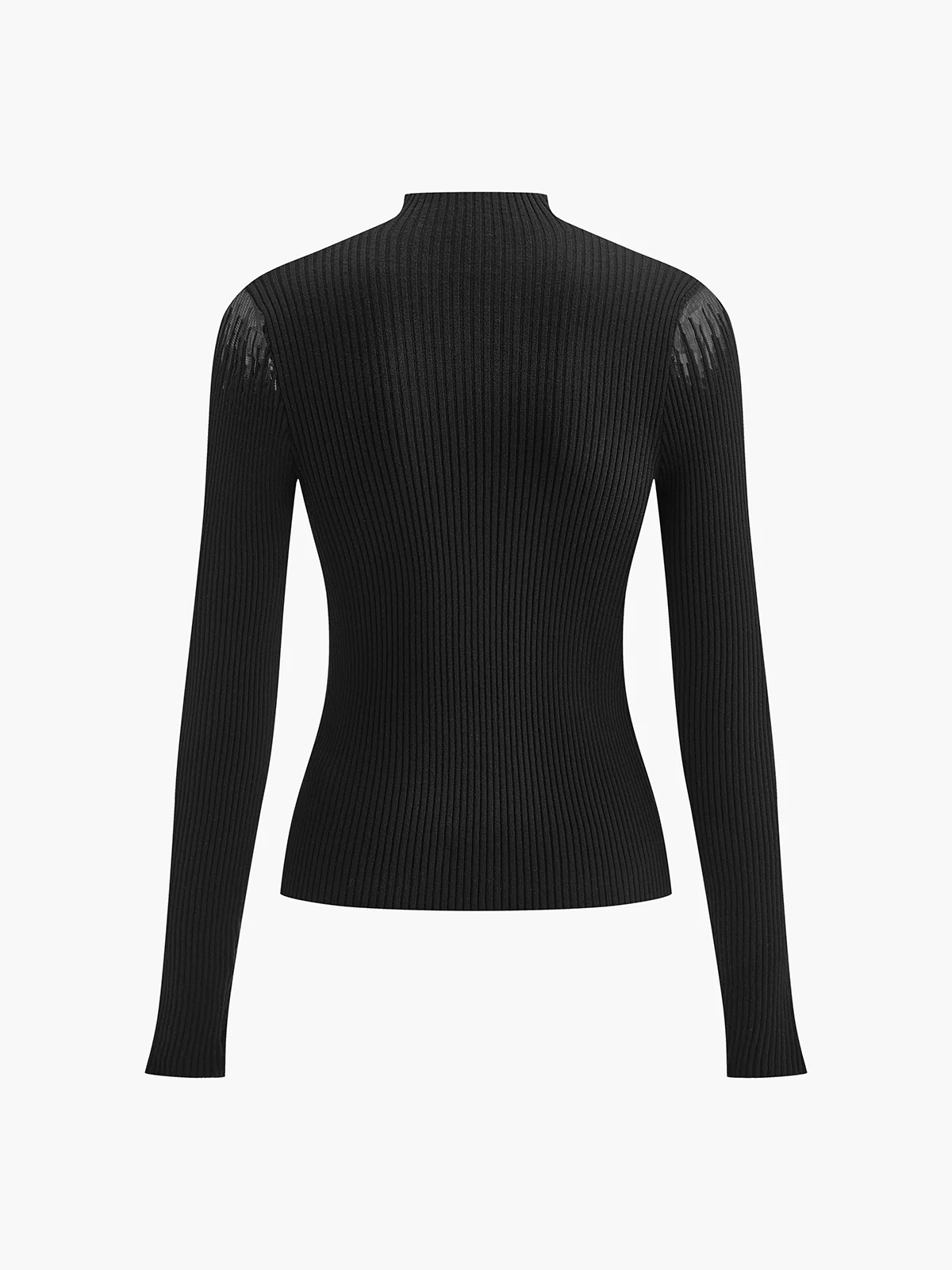Mock Neck Sheer Panel Knit Top - Image 7