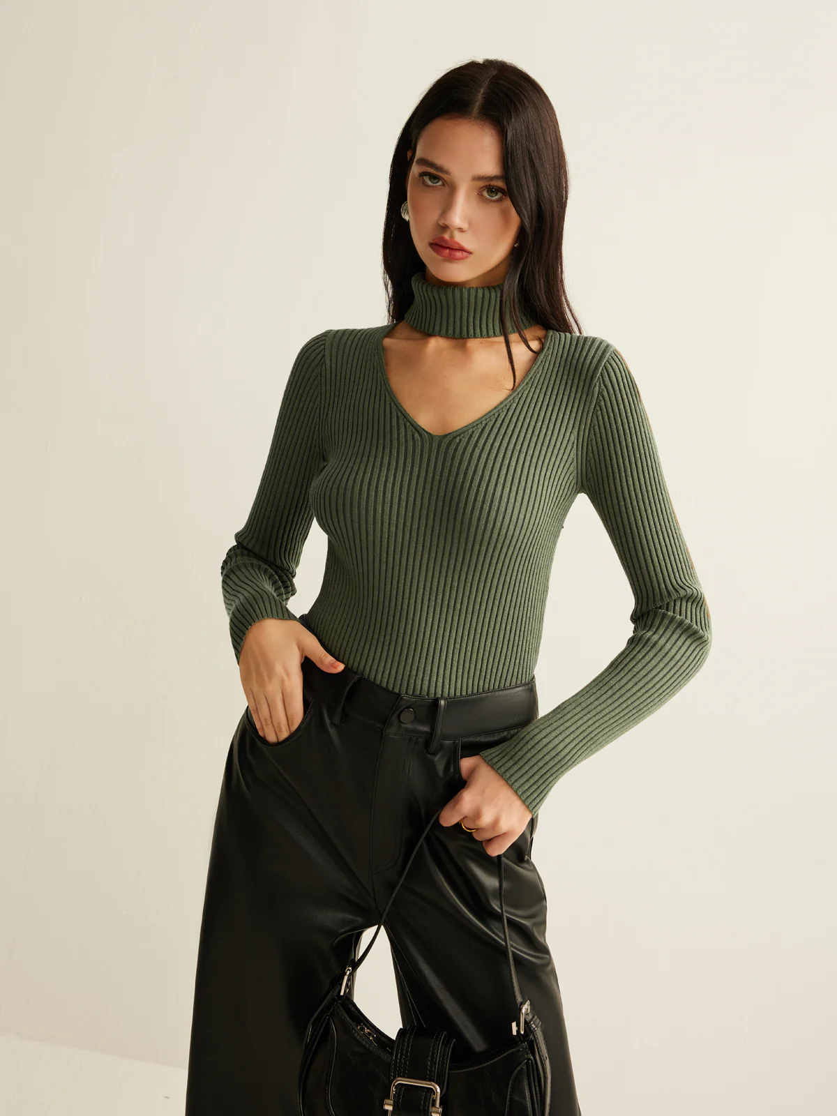 Mock Neck Skinny Knit Top - Image 5