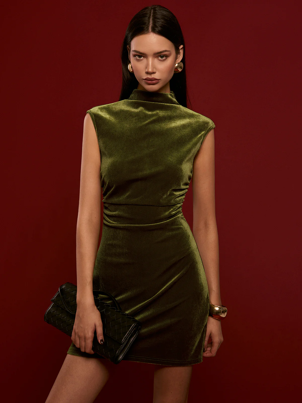 Mock Neck Sleeveless Velvet Dress - Image 4