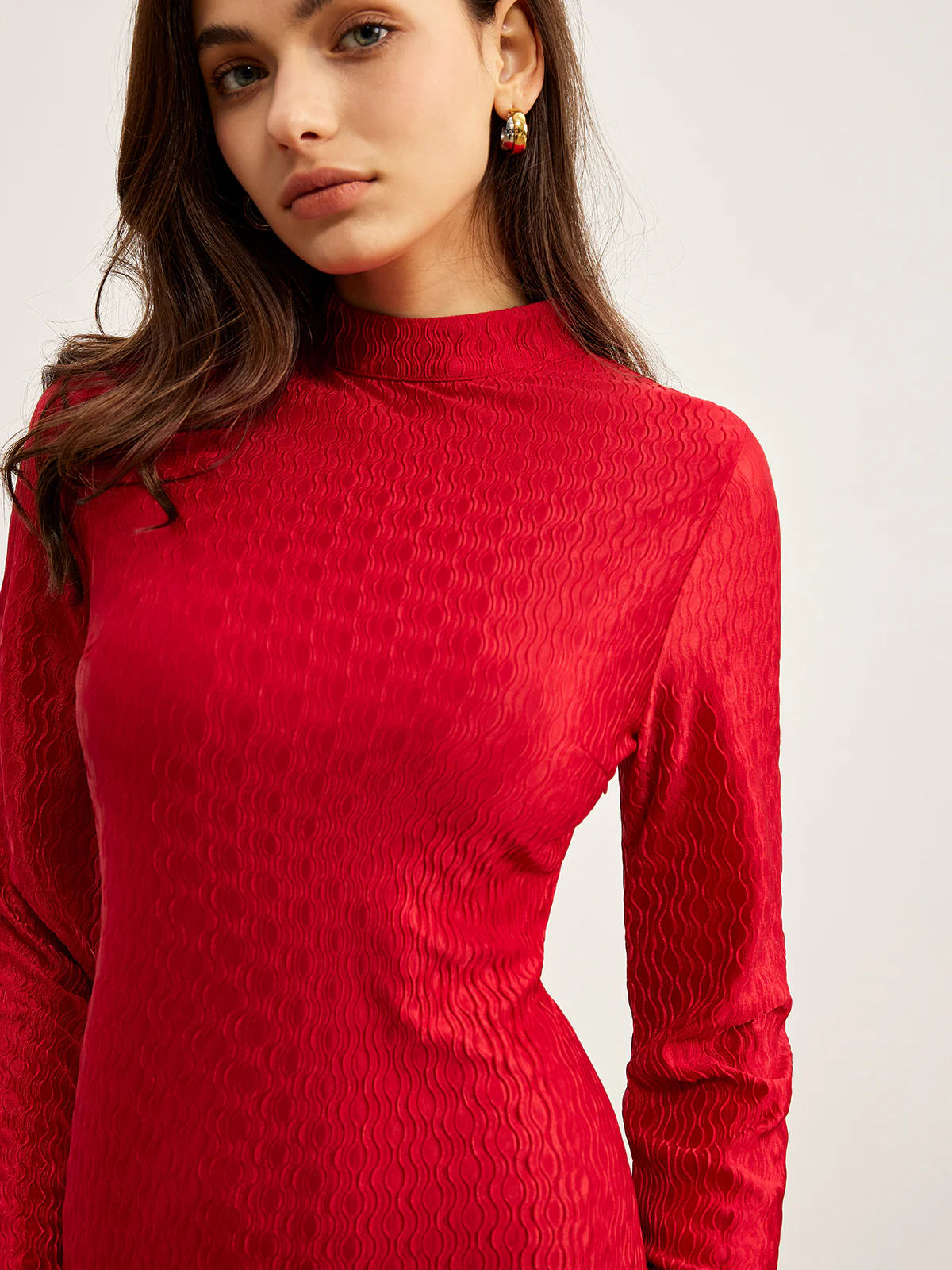 Mock Neck Textured Dress - Image 5