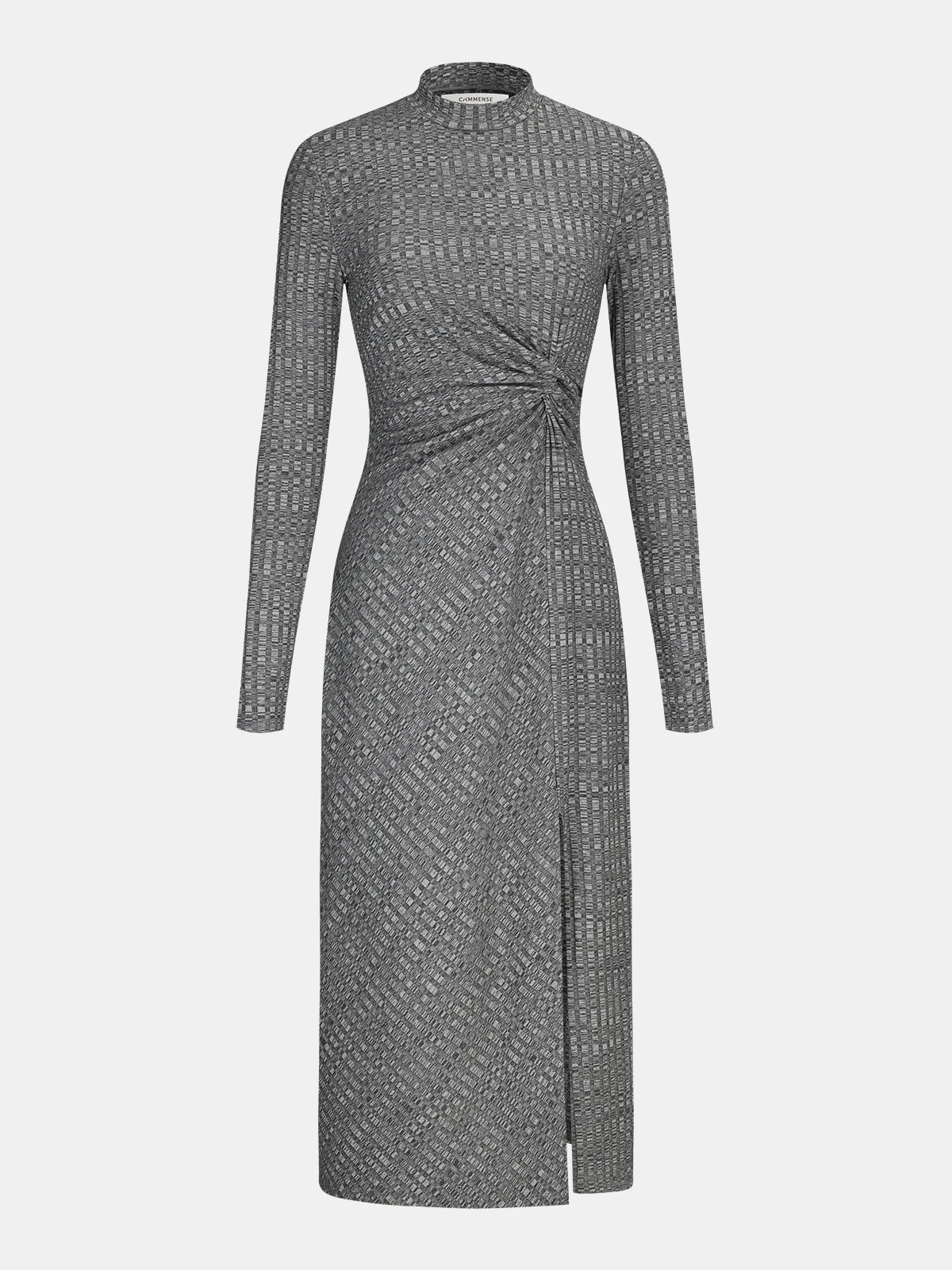 Mock Neck Twisted Side Slit Midi Dress