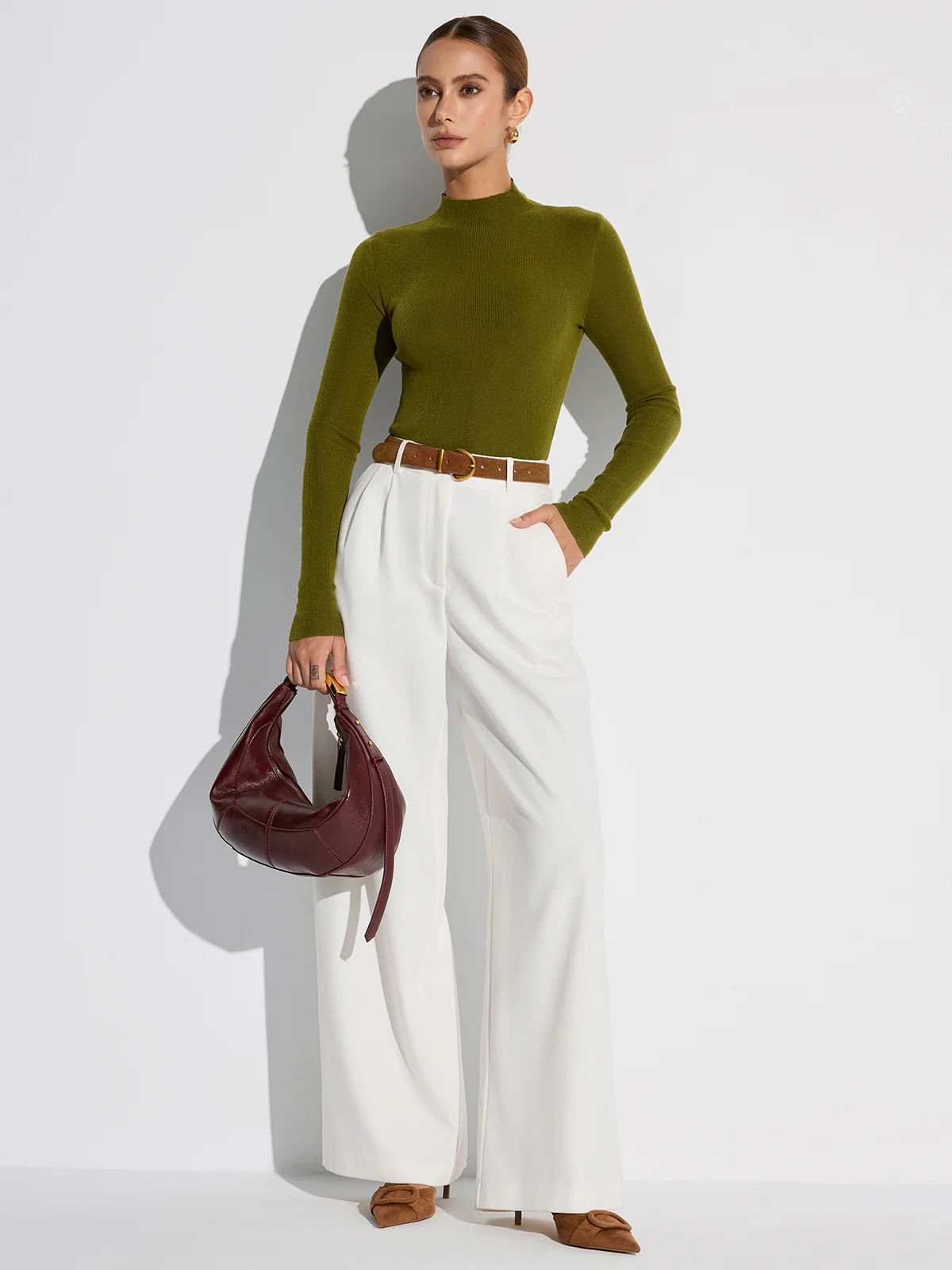 Mock Neck Wool-Blend Knit Top - Image 2