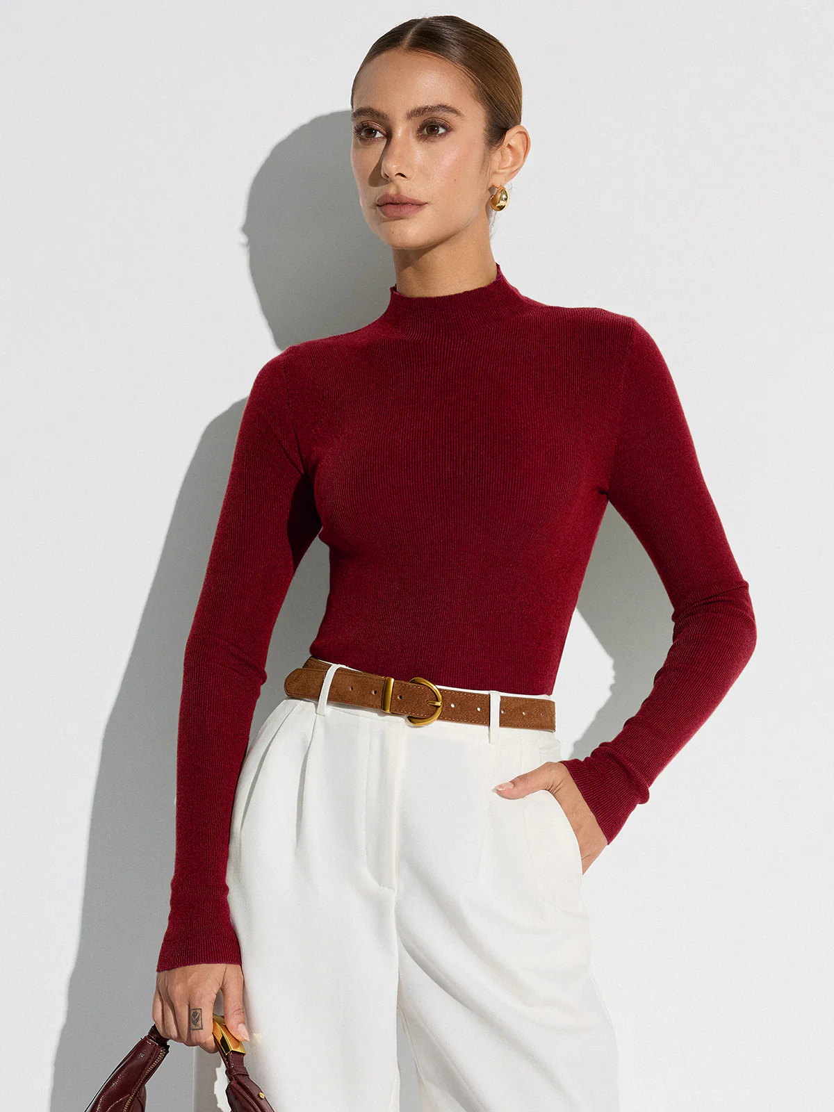 Mock Neck Wool-Blend Knit Top - Image 7