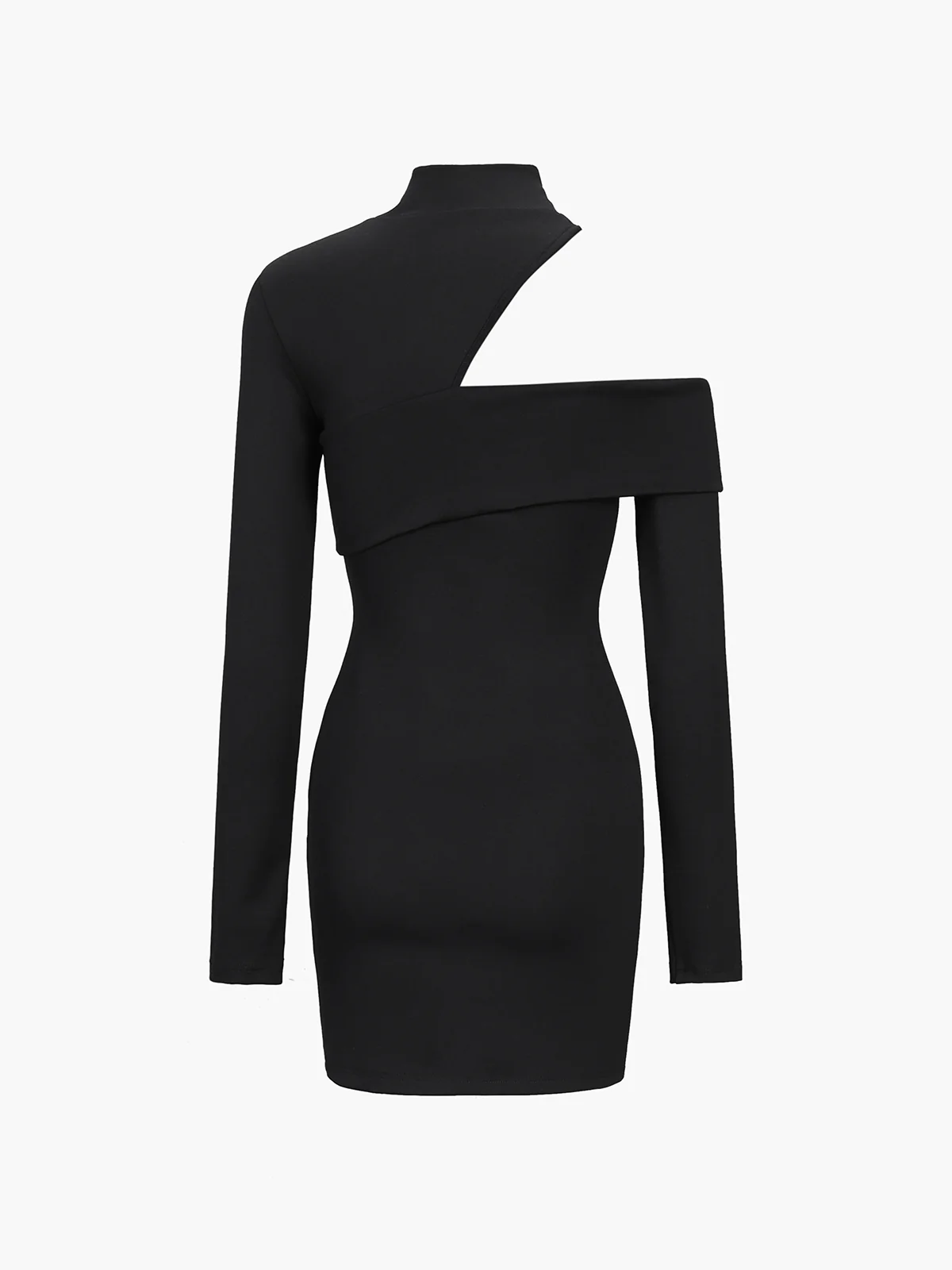 Mock Neck Oblique Cutout Rib Long Sleeve Short Dress - Image 4