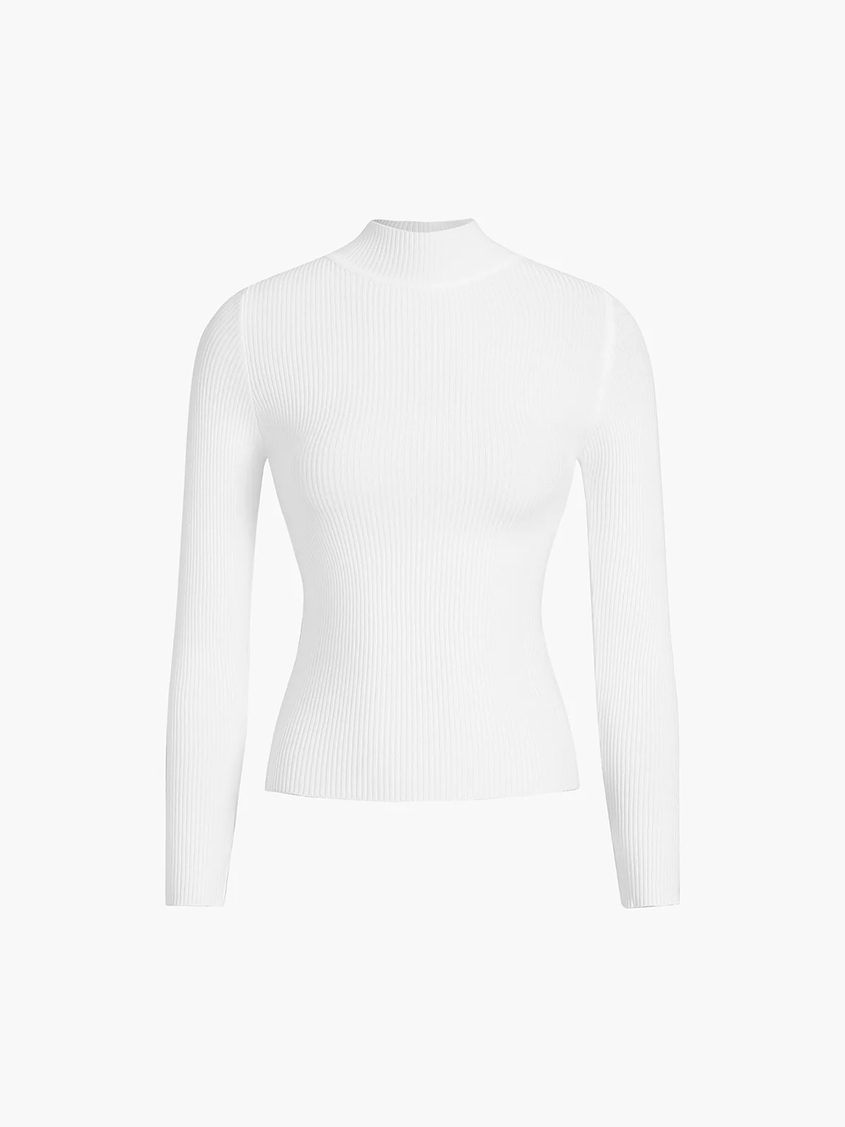 Mock Neck Rib Long Sleeve Knit Top - Image 3