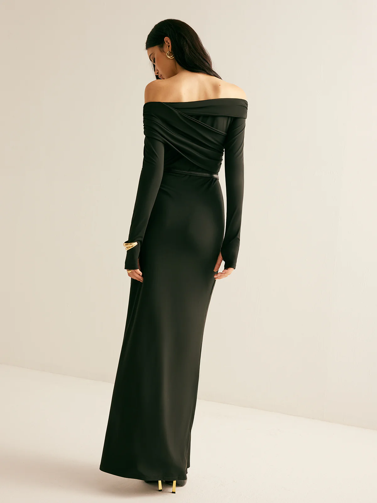 Modal Off-Shoulder Ruched Dress Without Belt - Image 7