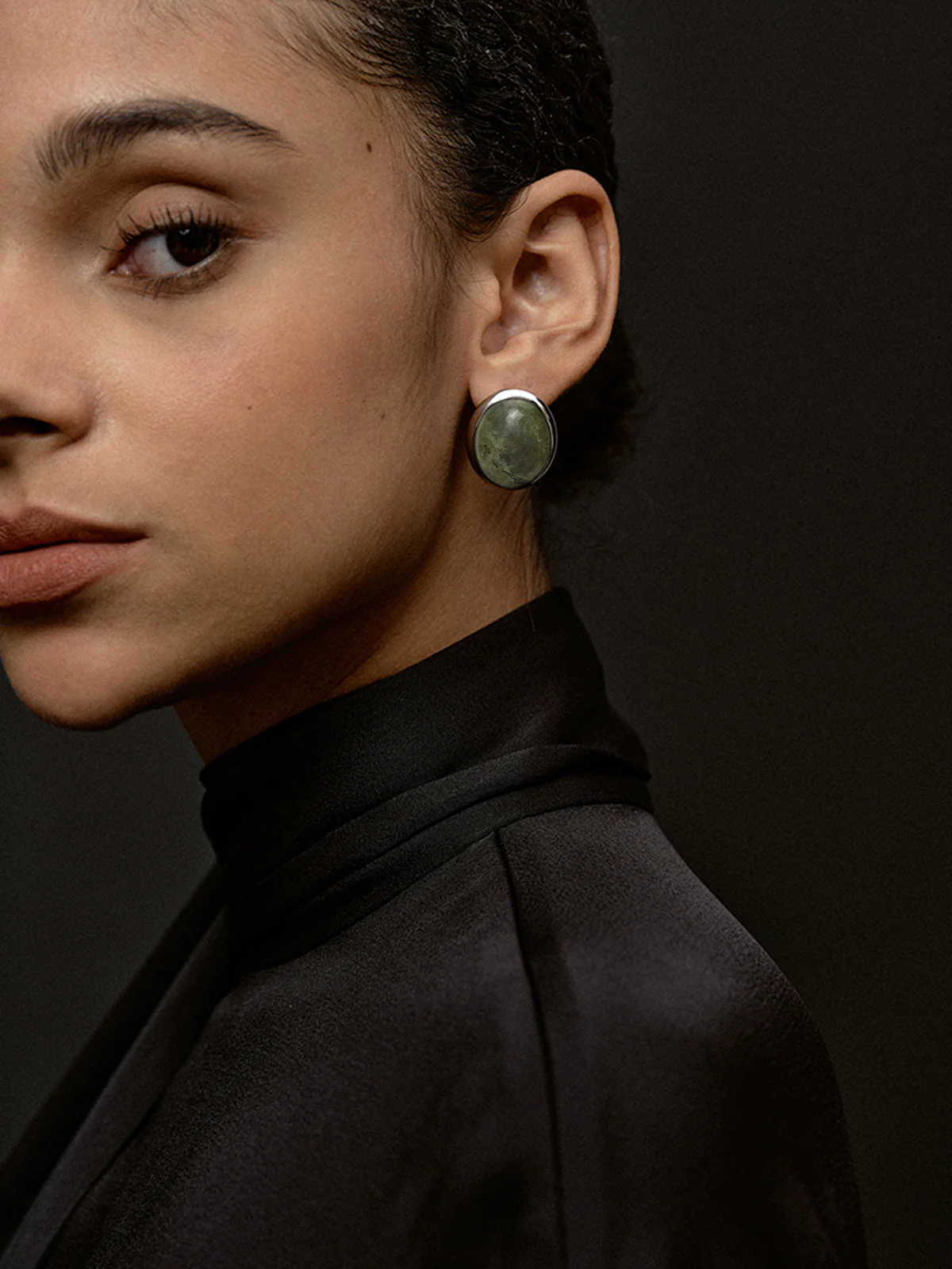 Moss Green Spectrolite Stud Earrings - Image 3