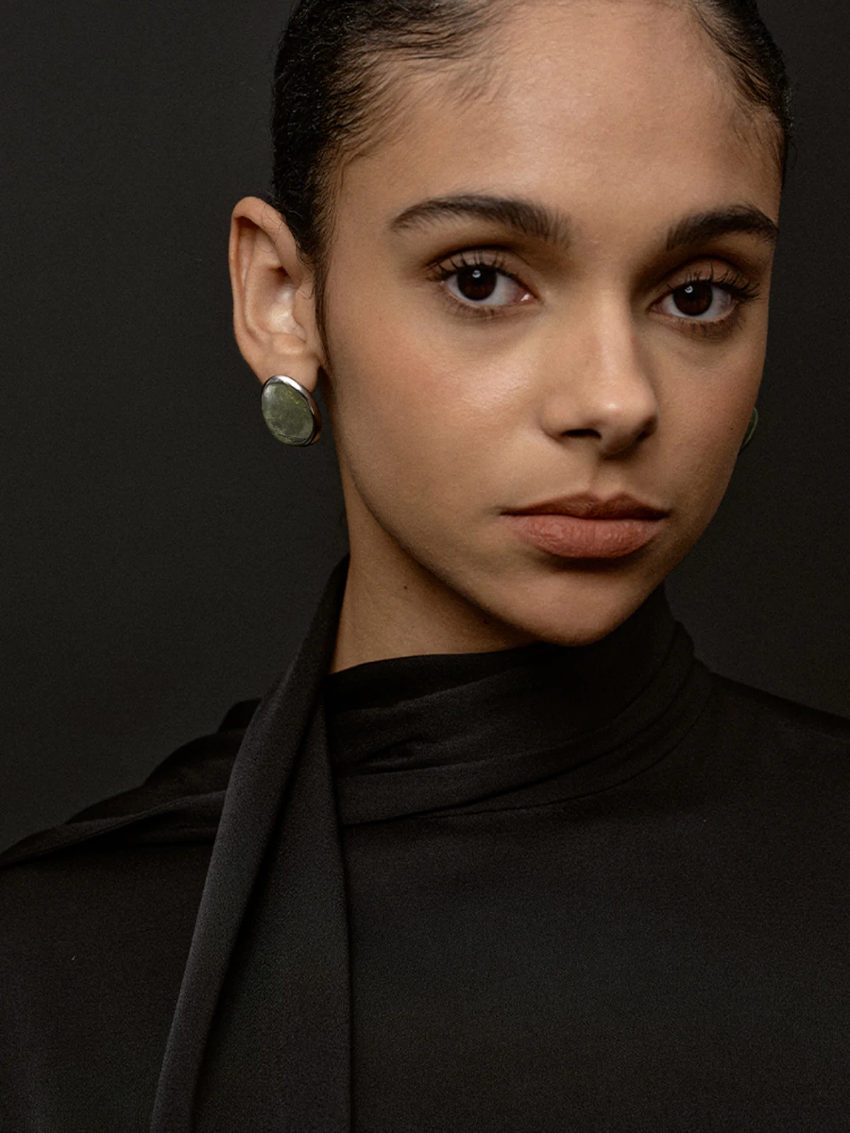 Moss Green Spectrolite Stud Earrings - Image 5