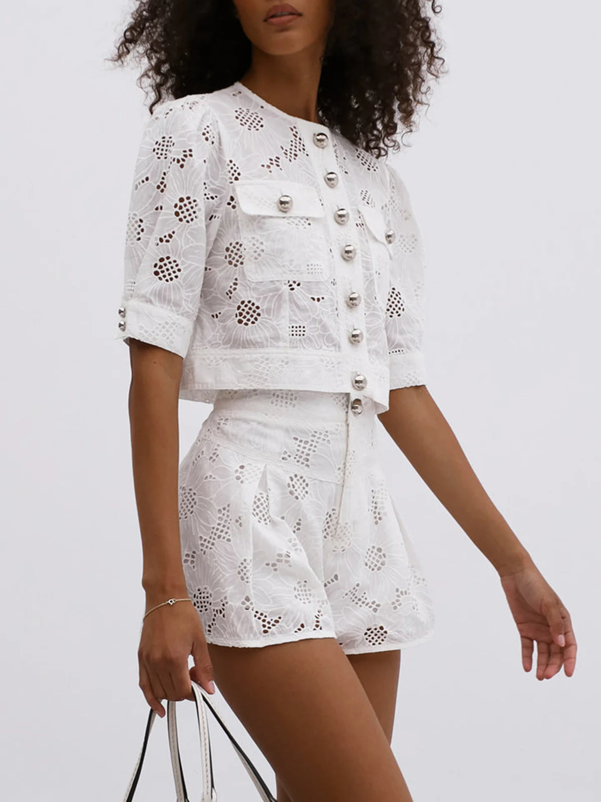 Multi-Button Embroidery Shorts Set - Image 2