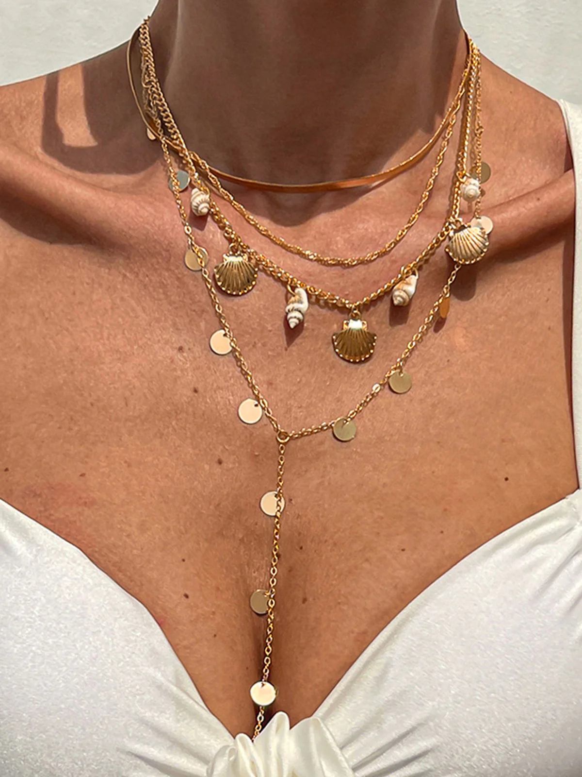 Multi Layer Seashell Disc Charm Necklace