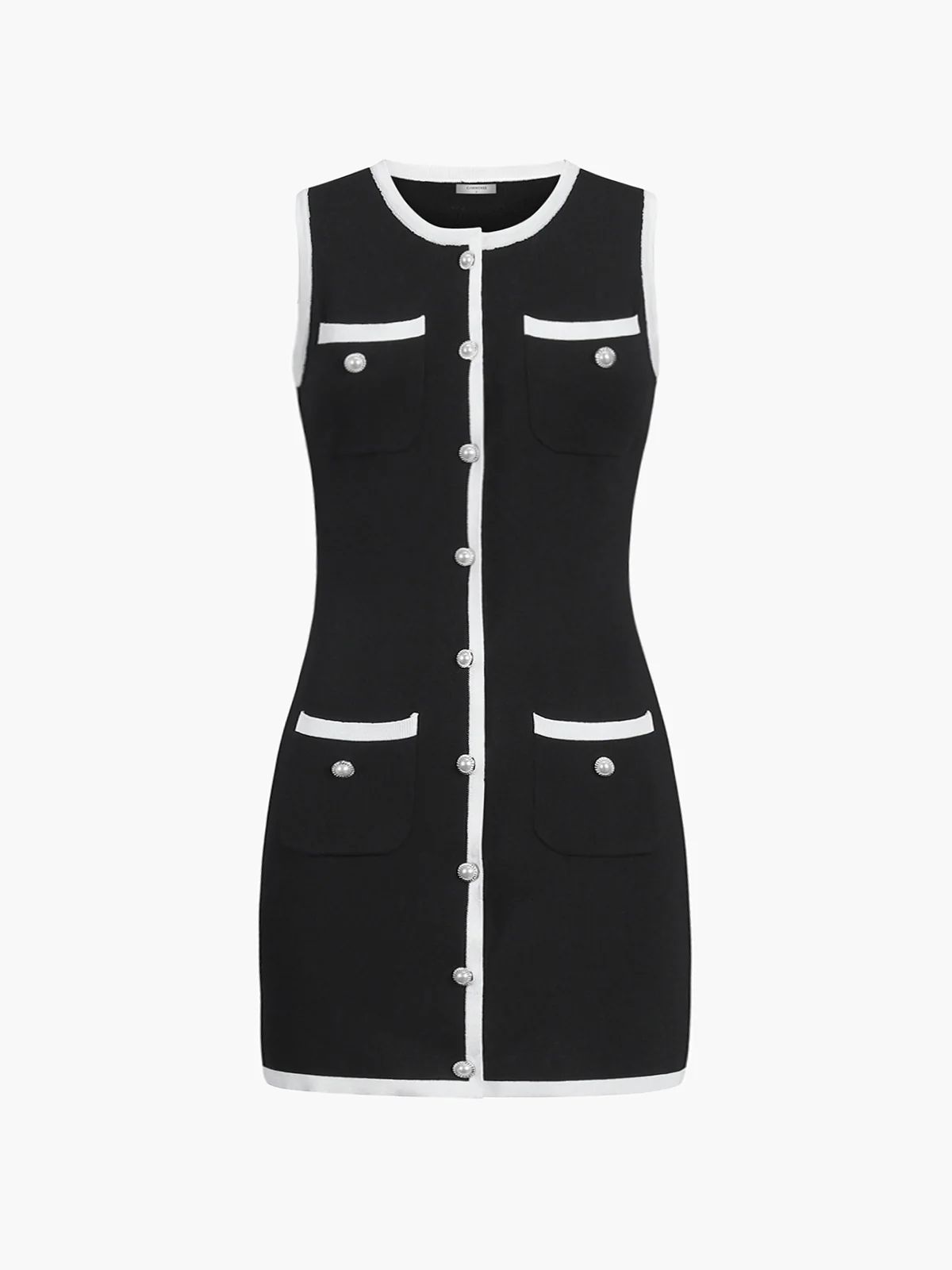 Multi Pocket Button Sleeveless Short Sweater Dress - Image 4