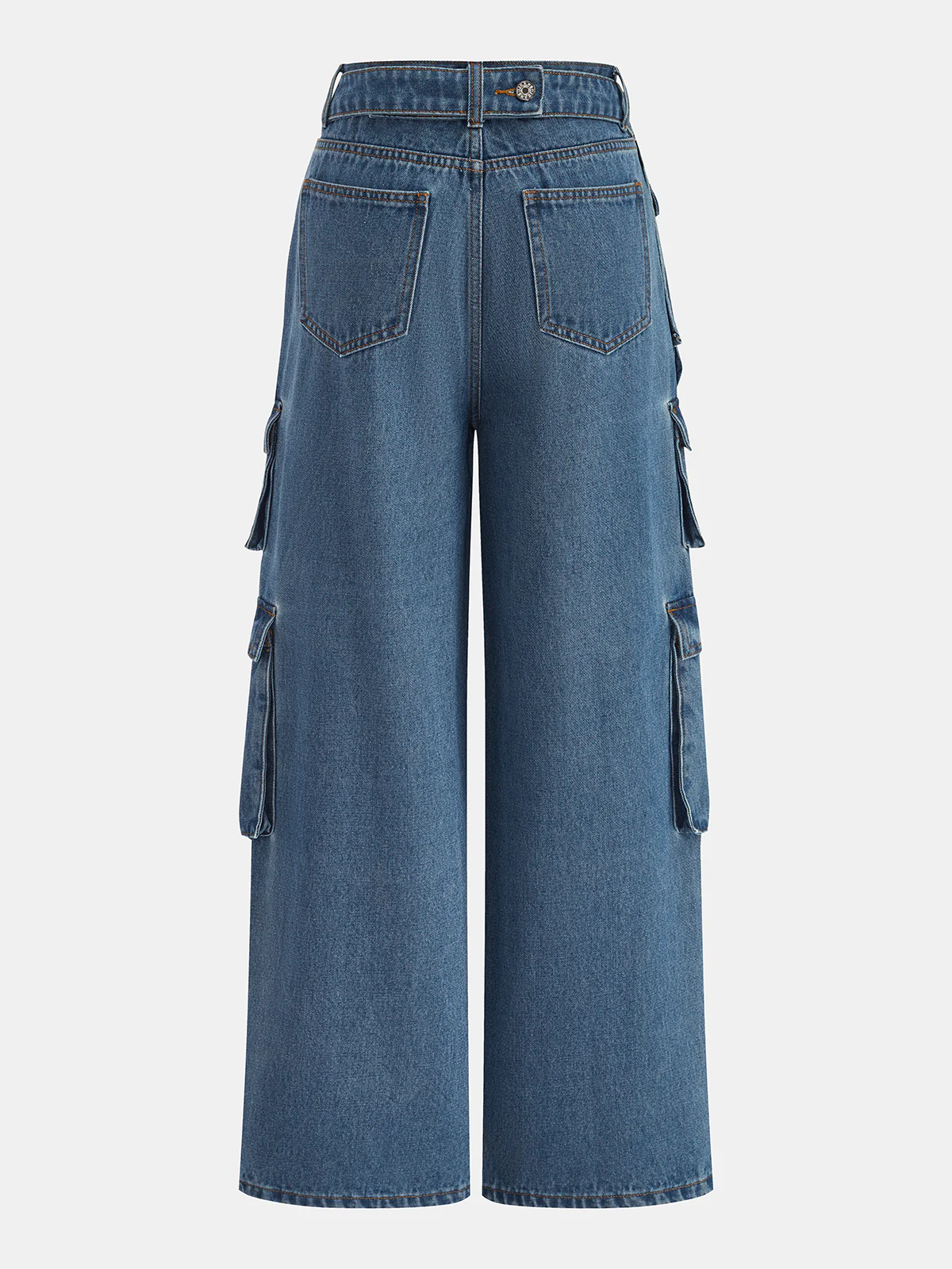 Multi Pocket Wide Leg Denim Pants - Image 2
