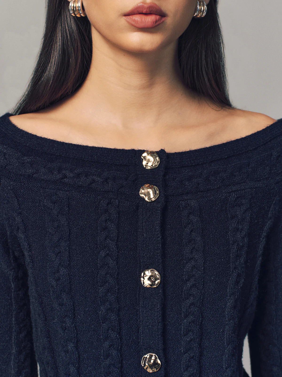 Multi-Way Cable Knit Boat Neck Metal Detail Knitted Top - Image 4