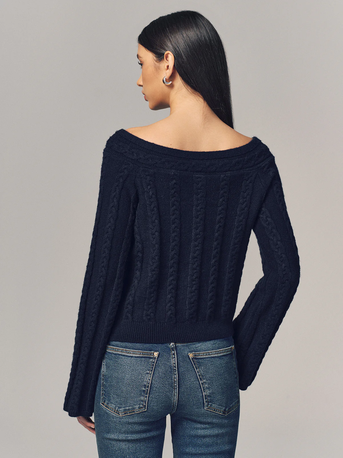 Multi-Way Cable Knit Boat Neck Metal Detail Knitted Top - Image 6