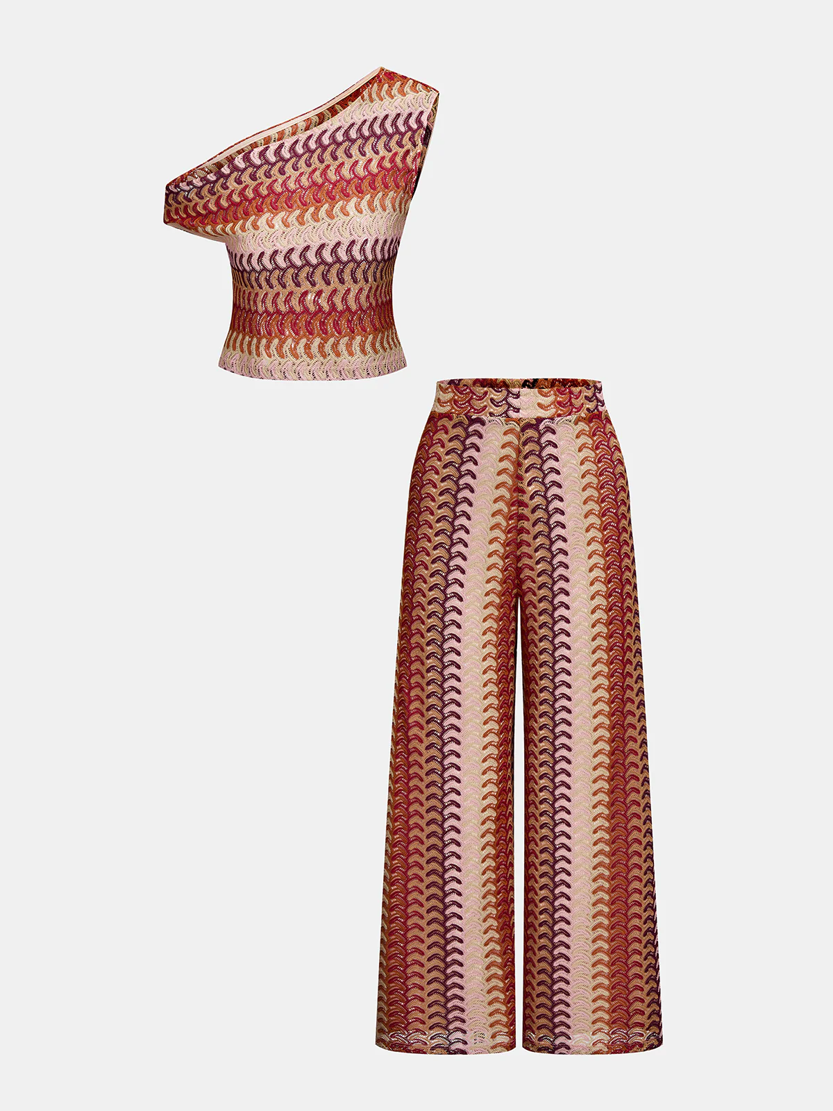 Multicolor One-Shoulder Knit Top & Pants Set - Image 8