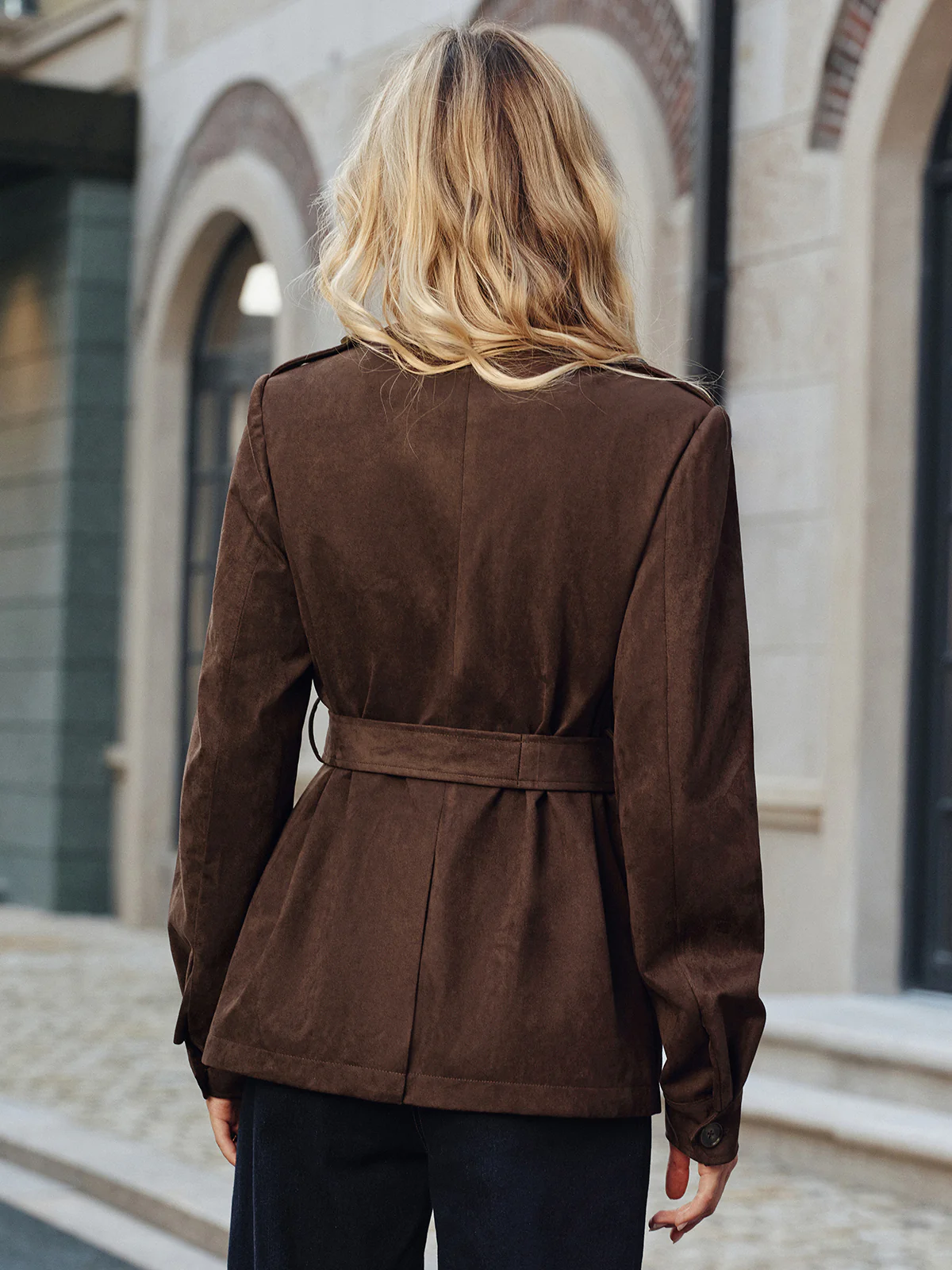 Multiple Pocket Belted Suede Effect Trench Coat - Image 7
