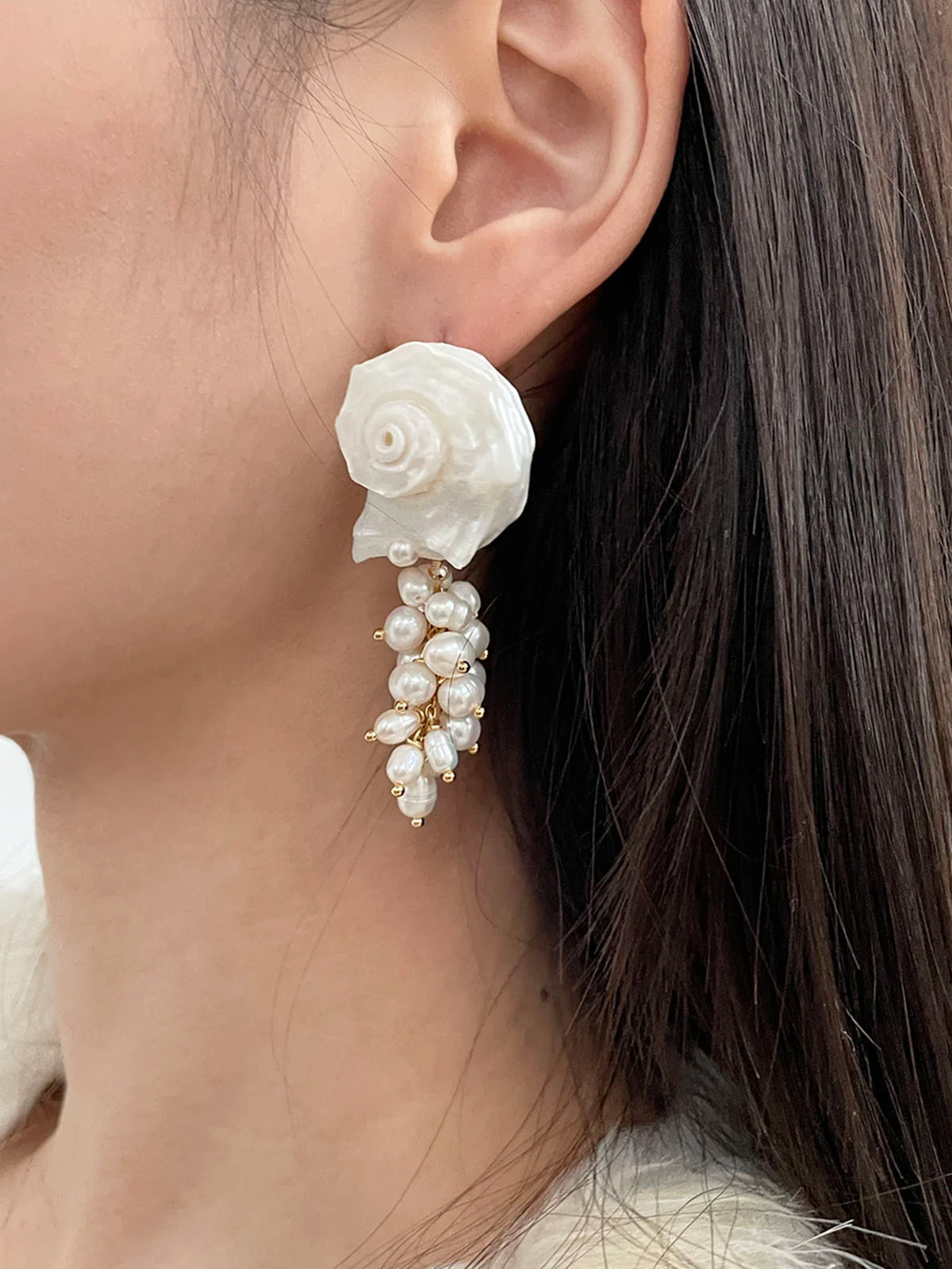 Natural Spiny Shell Earrings with Faux Pearl Pendants - Image 2