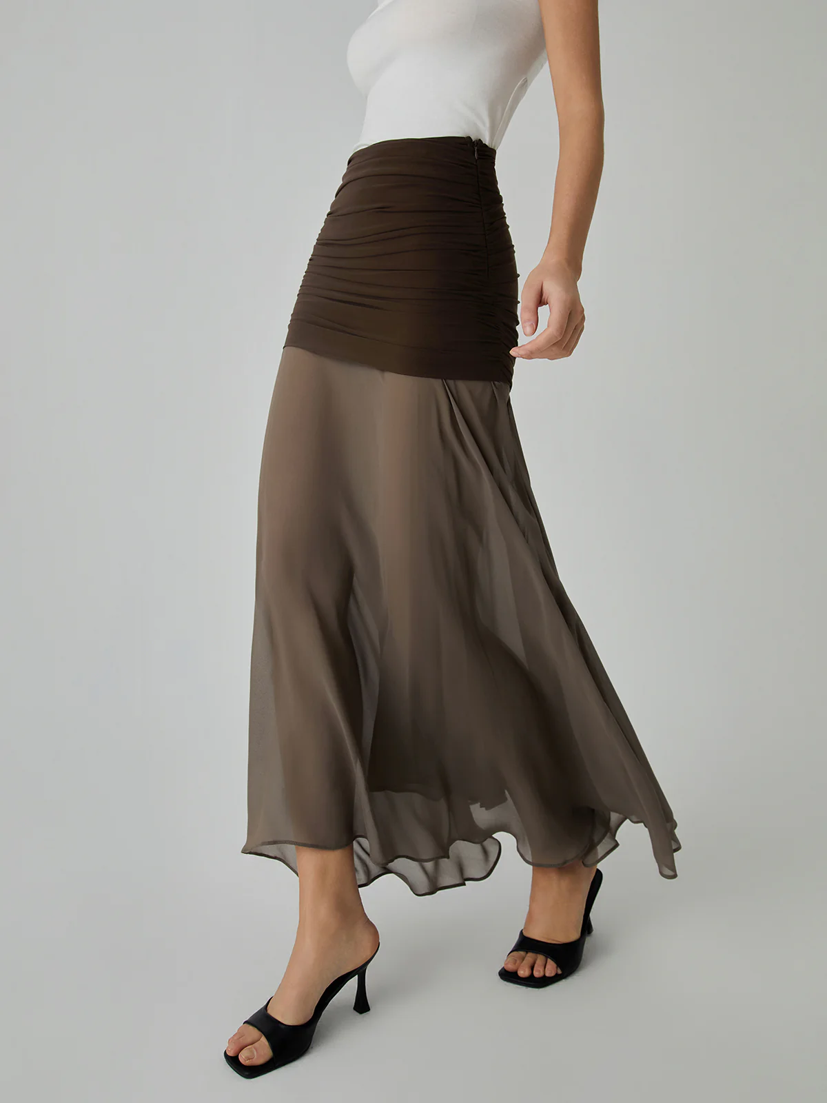 Net Chiffon Sheer Panel Maxi Skirt - Image 3
