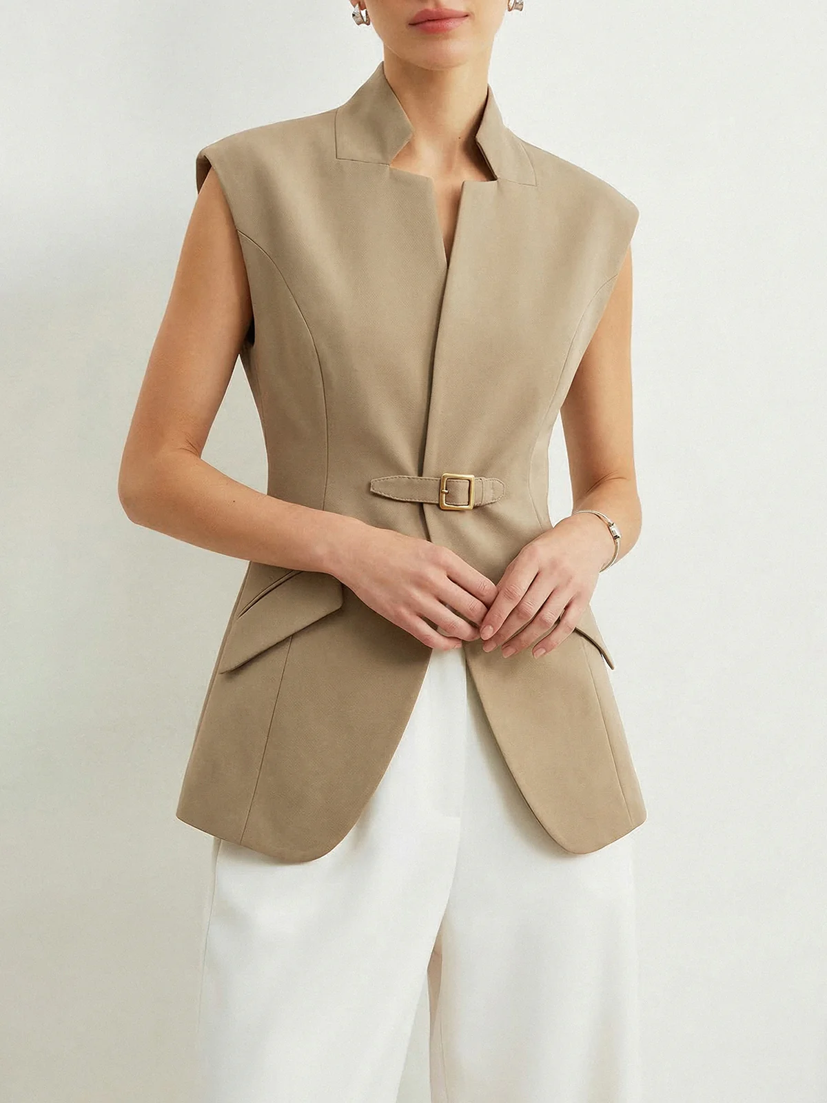 Notch Lapel Buckle Detail Blazer Vest - Image 6