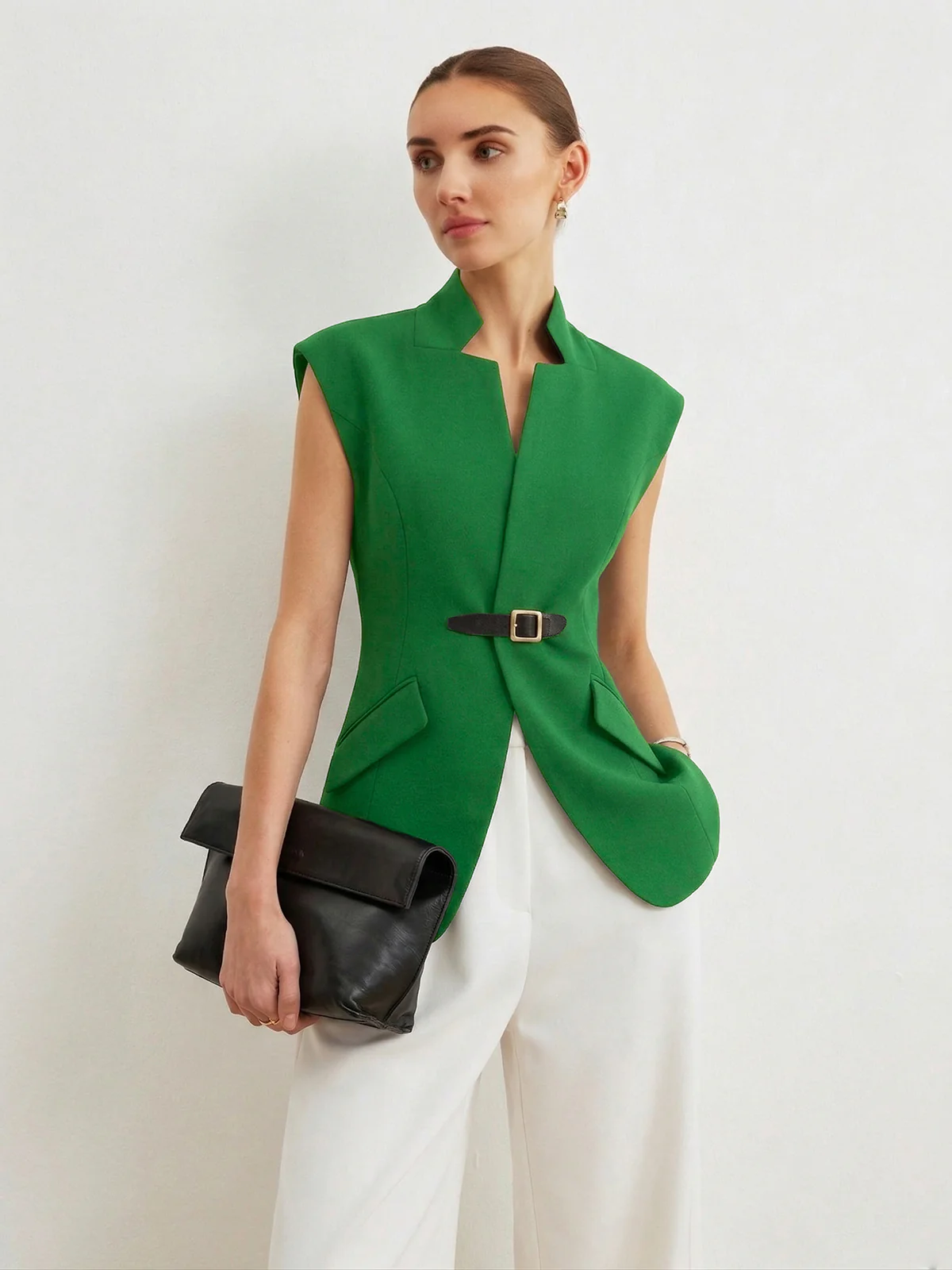 Notch Lapel Buckle Detail Blazer Vest - Image 9