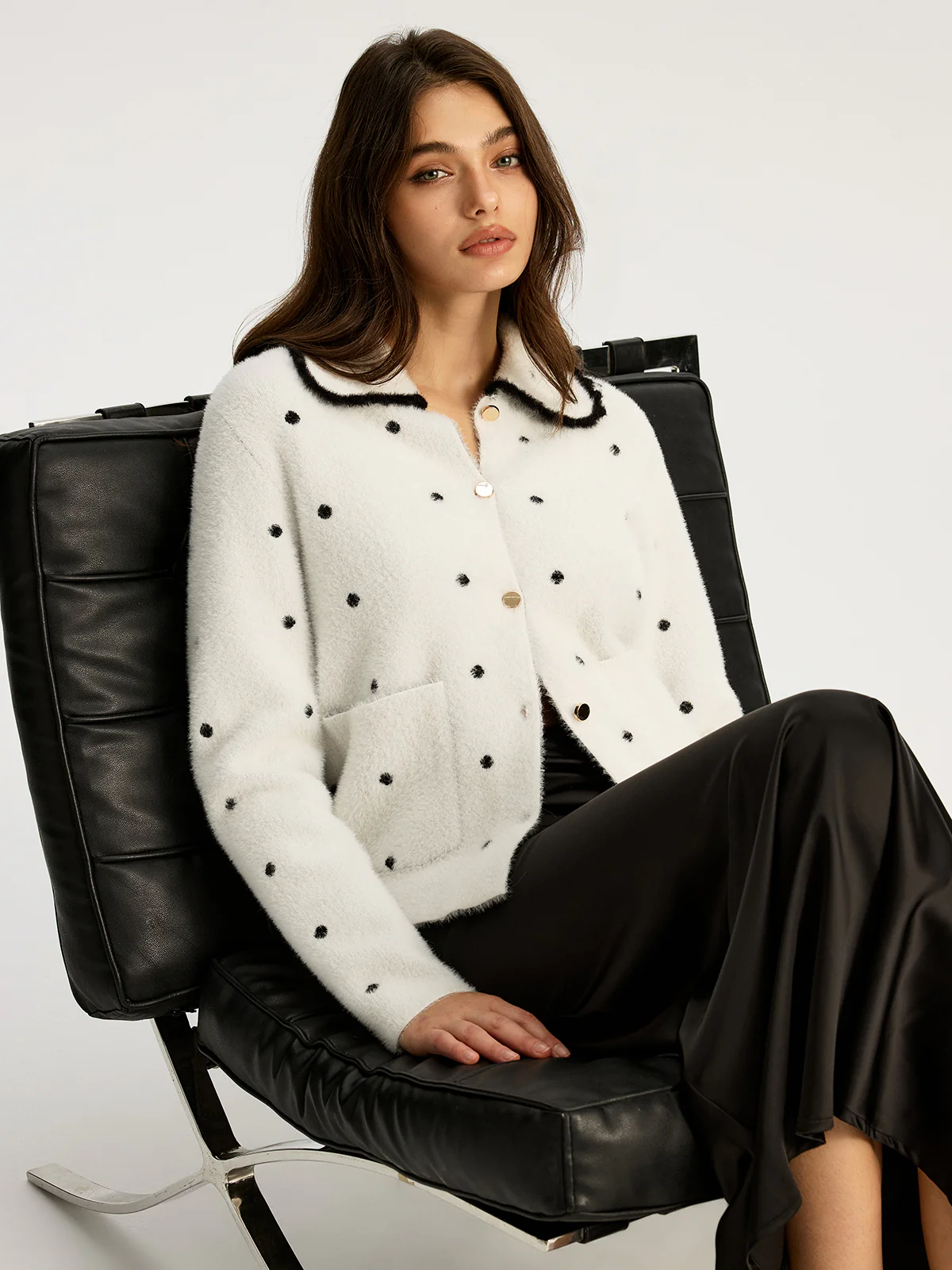 Nylon Polka Dot Knit Cardigan - Image 3