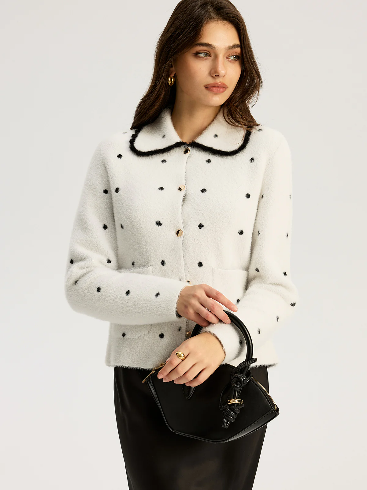 Nylon Polka Dot Knit Cardigan - Image 5