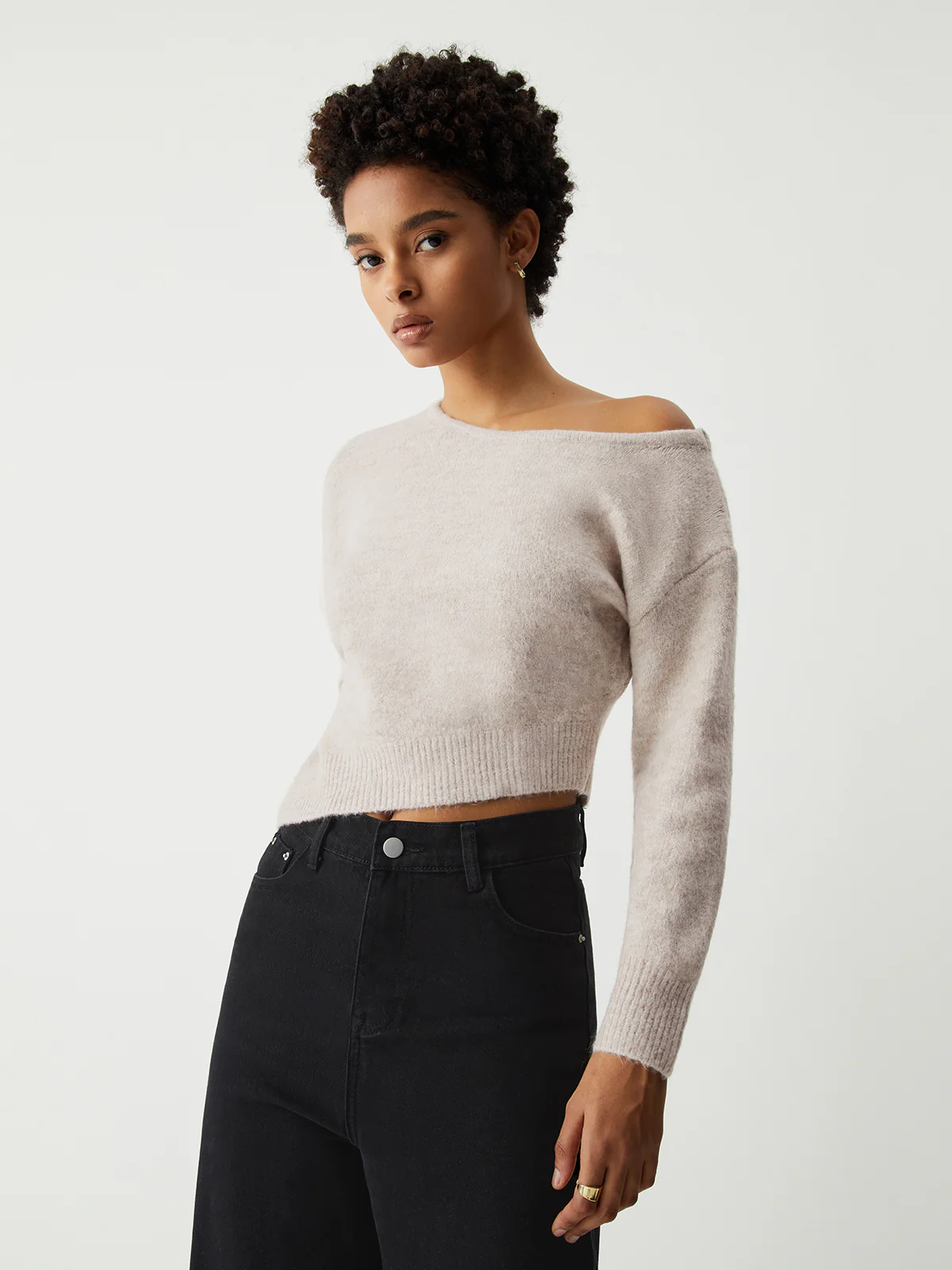 Oatmeal Oblique Hem Sweater - Image 2
