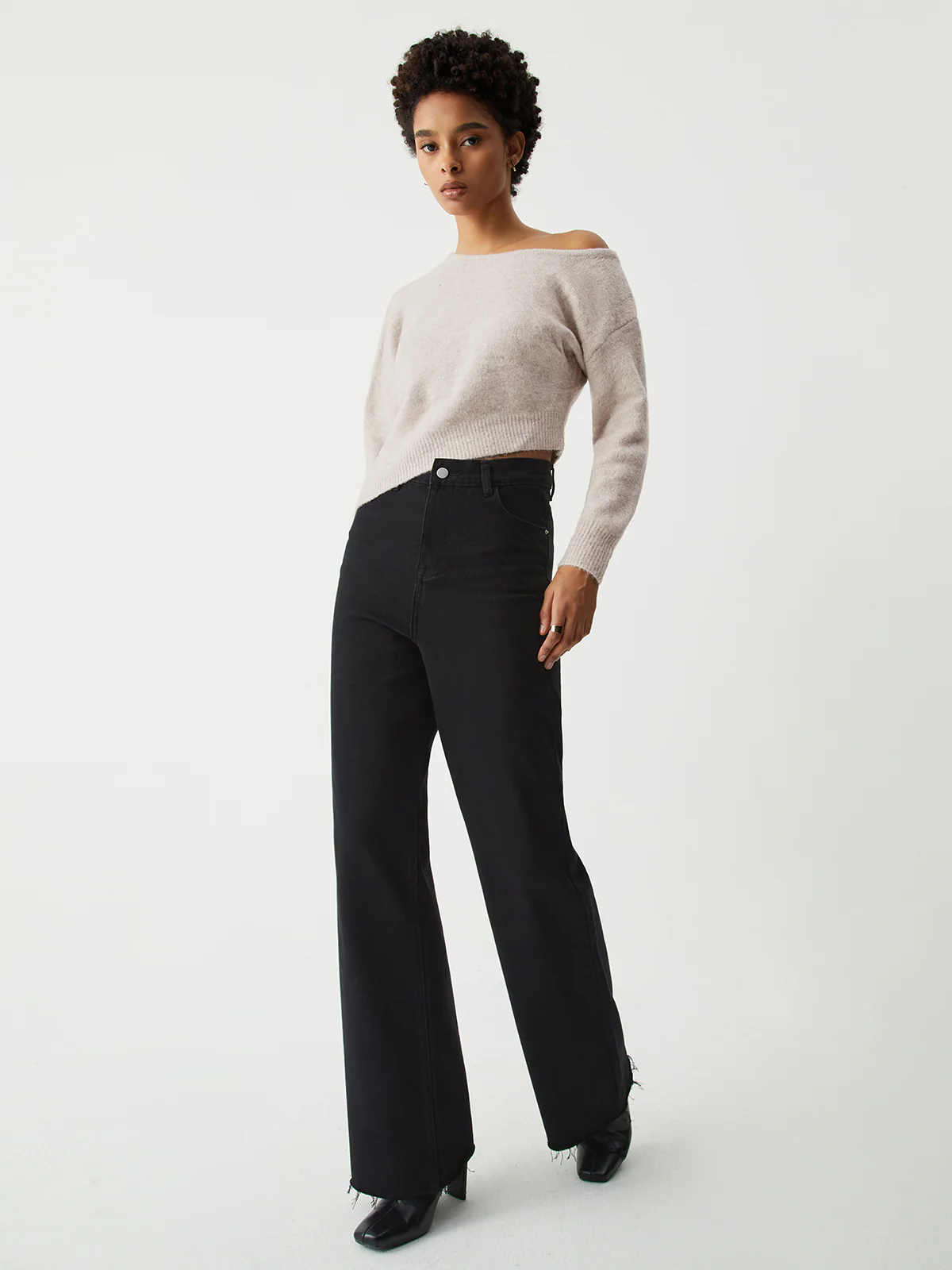 Oatmeal Oblique Hem Sweater - Image 3