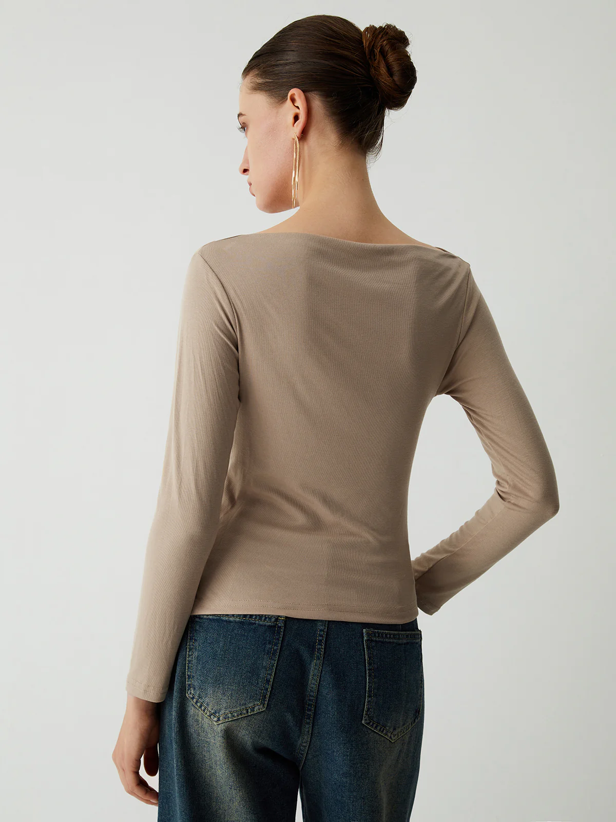 Oatmeal Ruched Long Sleeve Top - Image 4
