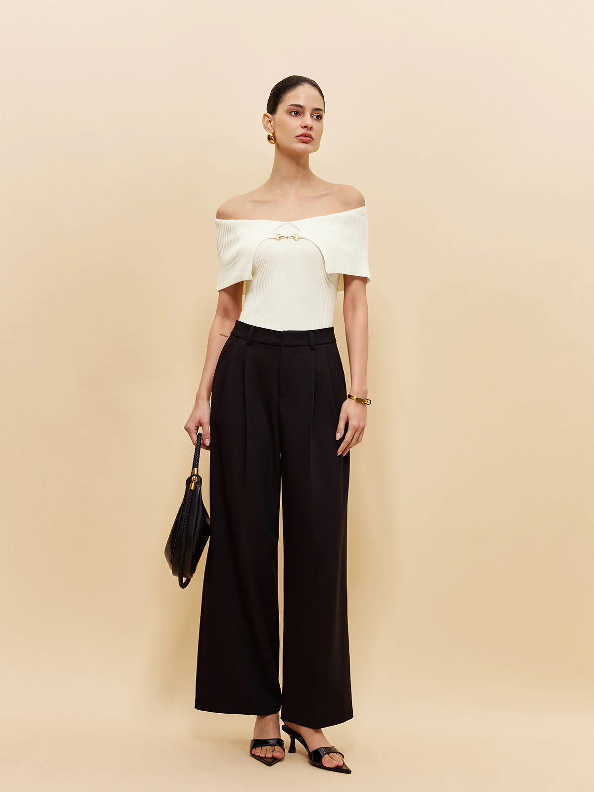 Off-Shoulder Chain Detail Ribbed Knit Top - Image 2