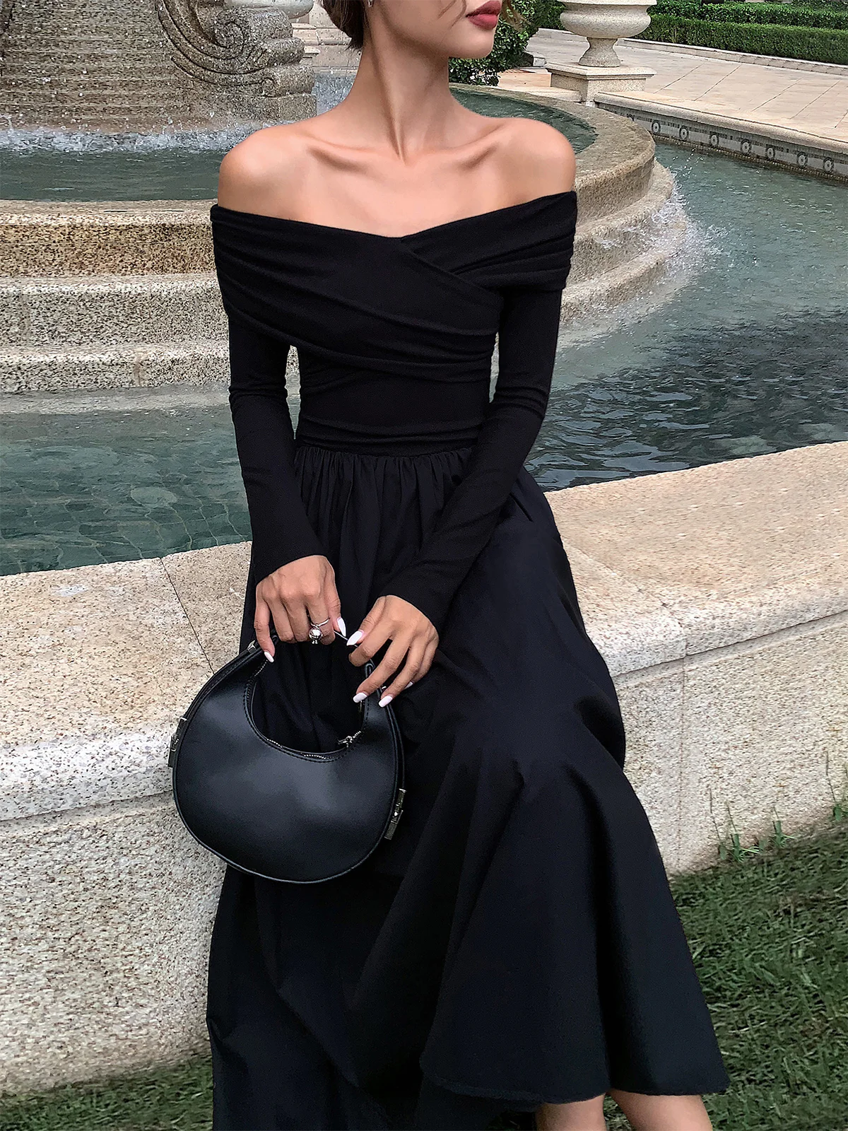 Off Shoulder Criss Cross Long Dress - Image 2