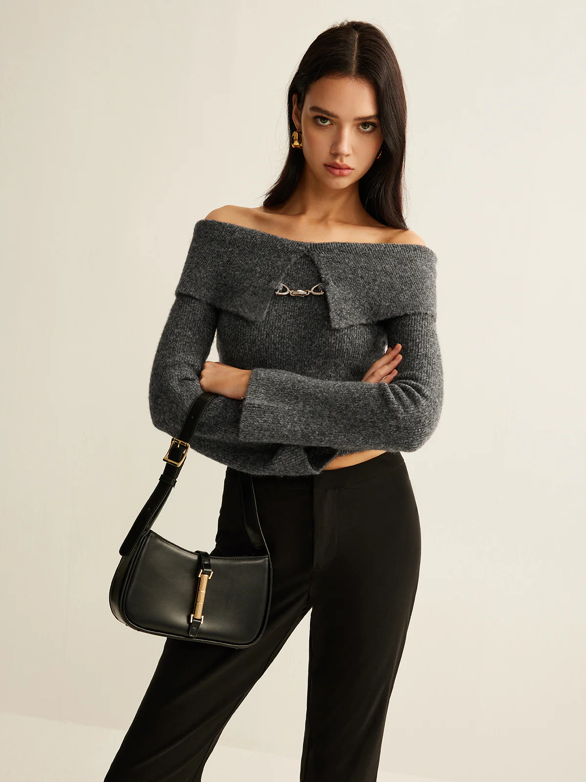 Off-Shoulder Crop Knit Top - Image 3