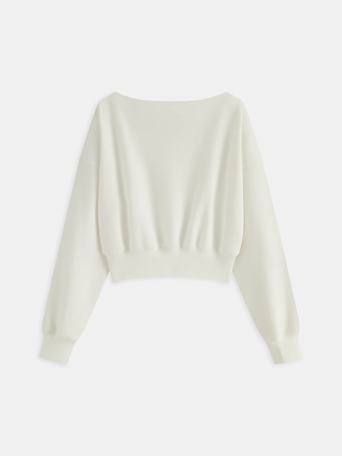 Off-Shoulder Cropped Fleece-Lined Sweatshirt - Image 3