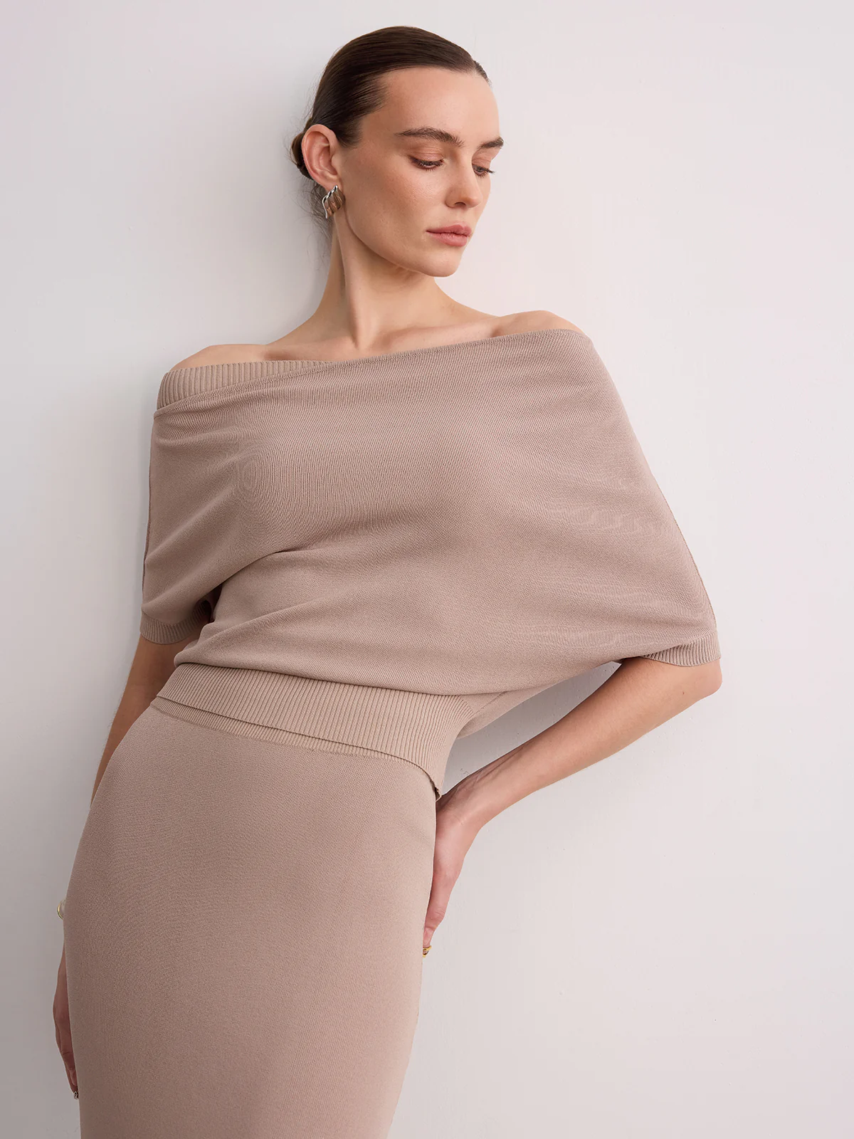 Off-Shoulder Knit Top & Maxi Skirt Set - Image 2