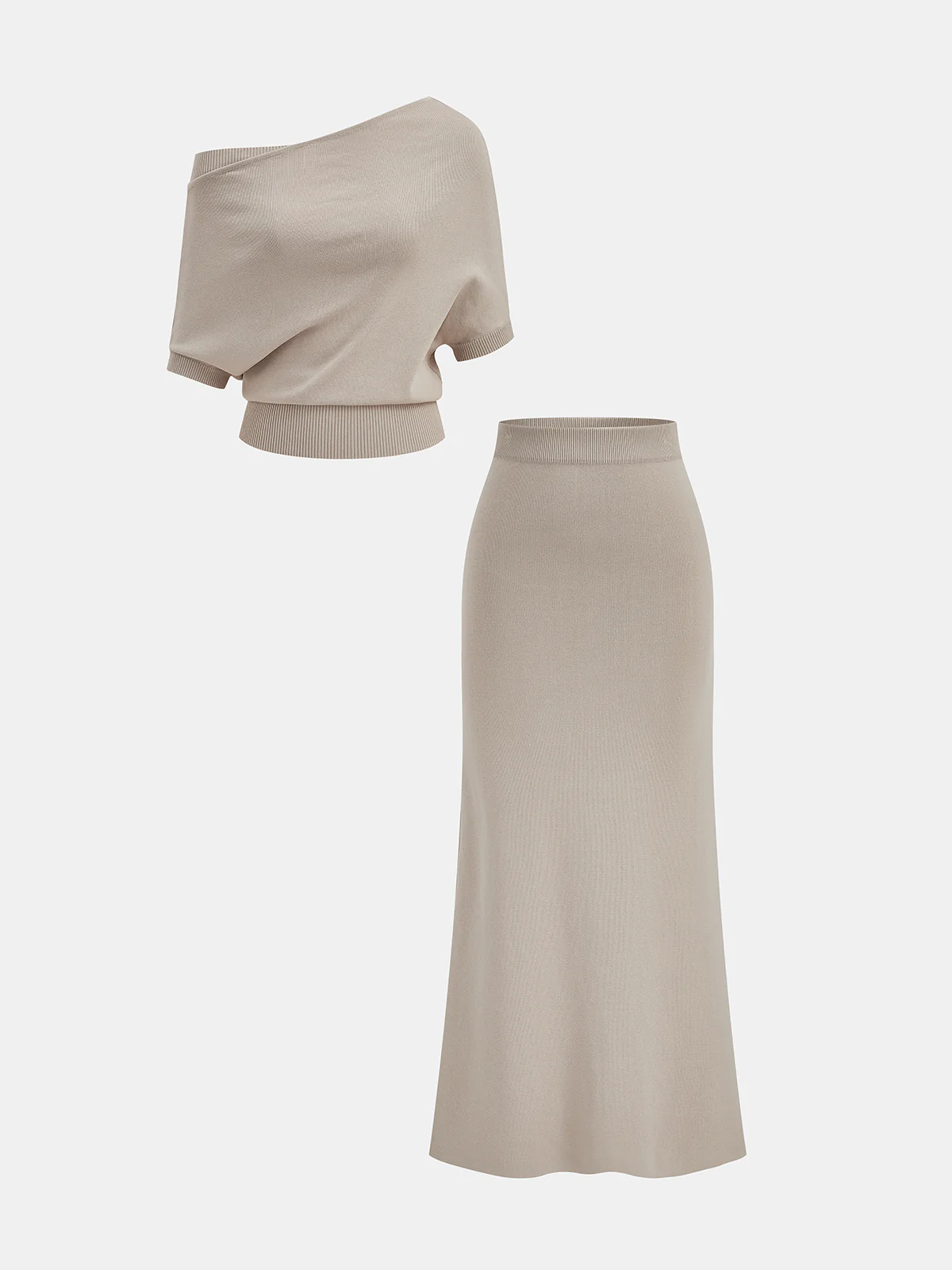 Off-Shoulder Knit Top & Maxi Skirt Set - Image 7
