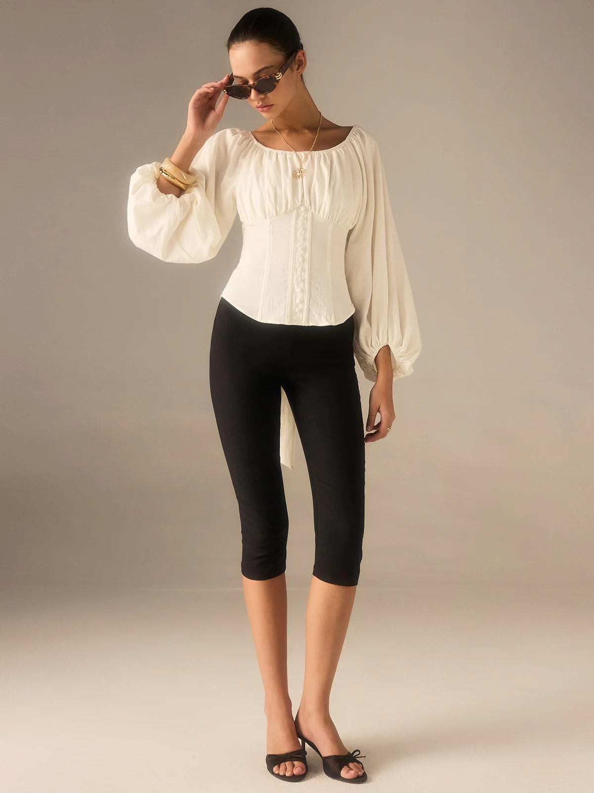 Off-Shoulder Lantern-Sleeve Top with Bow Back - Image 7