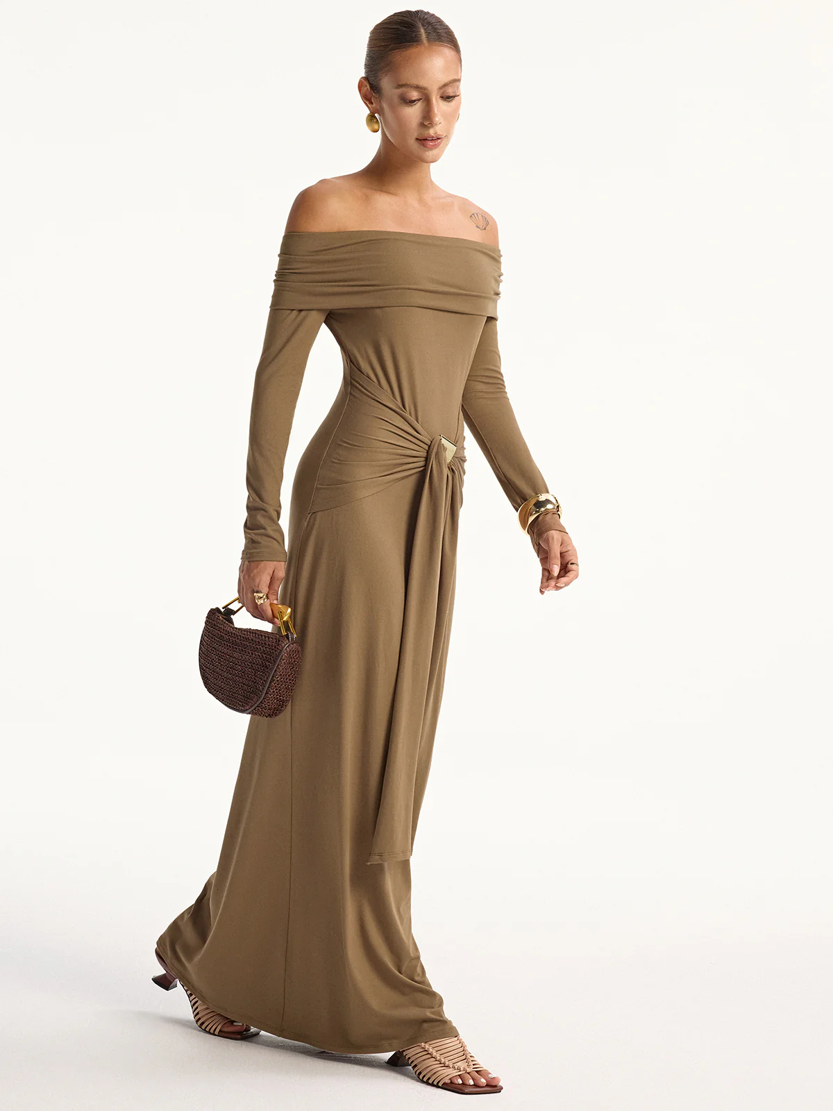 Off-Shoulder Long Sleeve Maxi Dress - Image 2