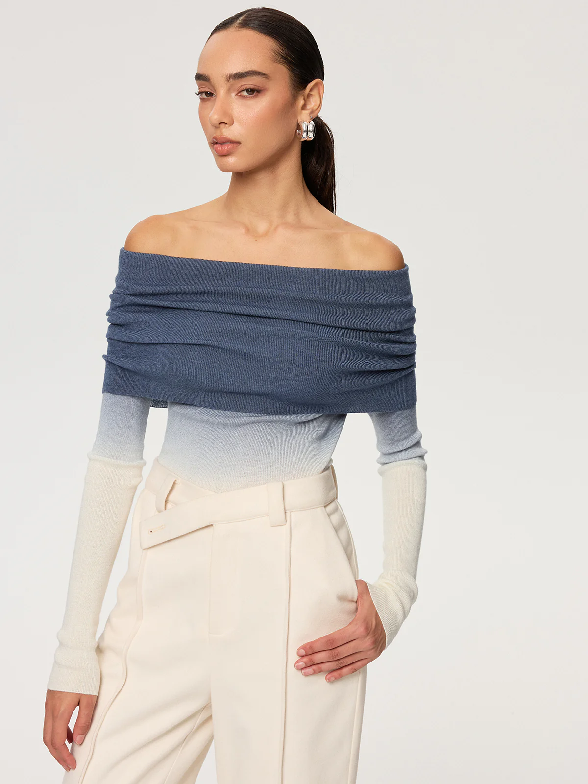 Off-Shoulder Ombre Wool Blend Knit Top - Image 2