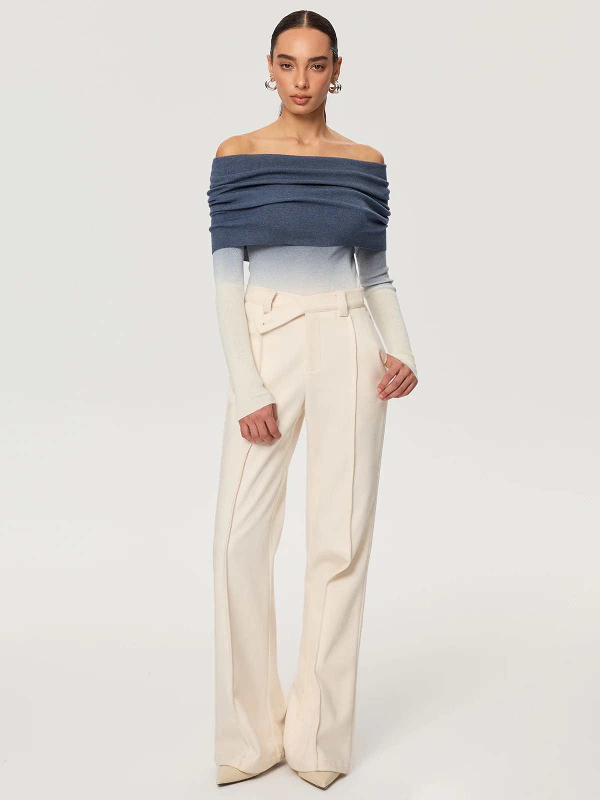 Off-Shoulder Ombre Wool Blend Knit Top - Image 3