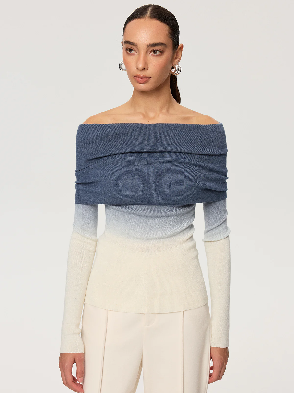 Off-Shoulder Ombre Wool Blend Knit Top - Image 4