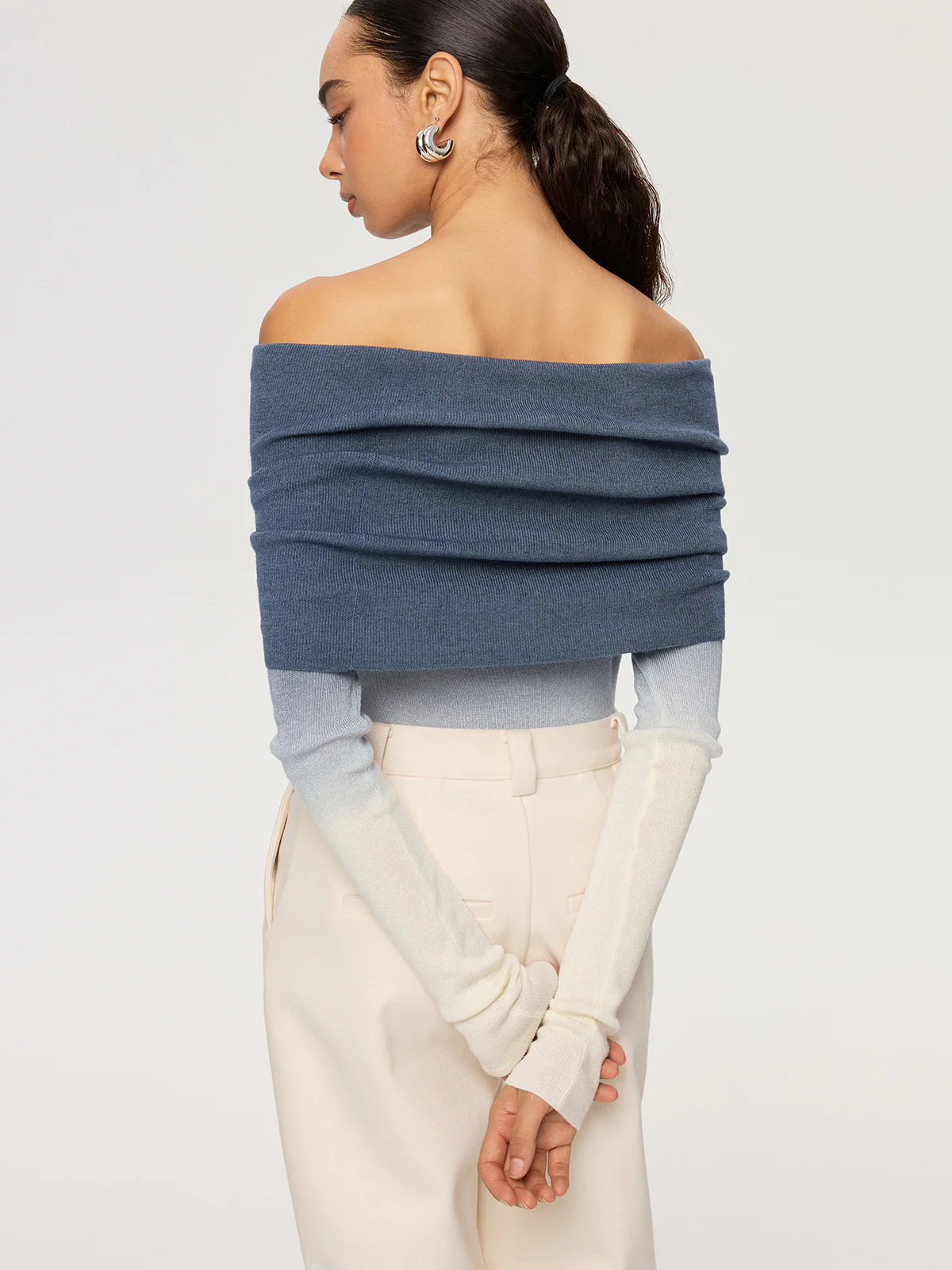 Off-Shoulder Ombre Wool Blend Knit Top - Image 5