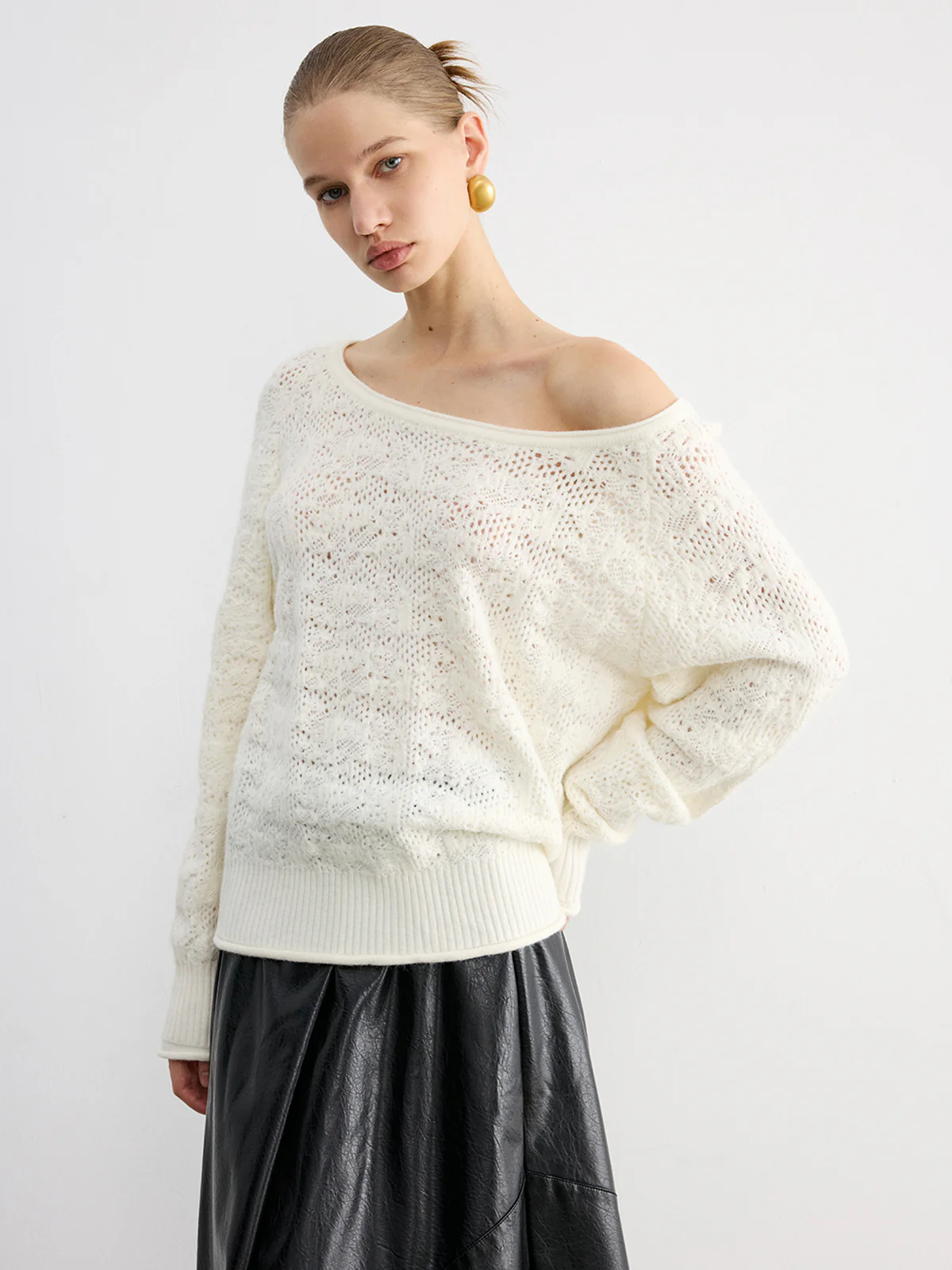 Off-Shoulder Open-Knit Sweater - Image 2