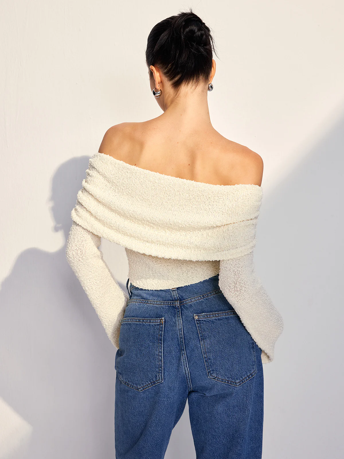 Off Shoulder Plain Knit Top - Image 2
