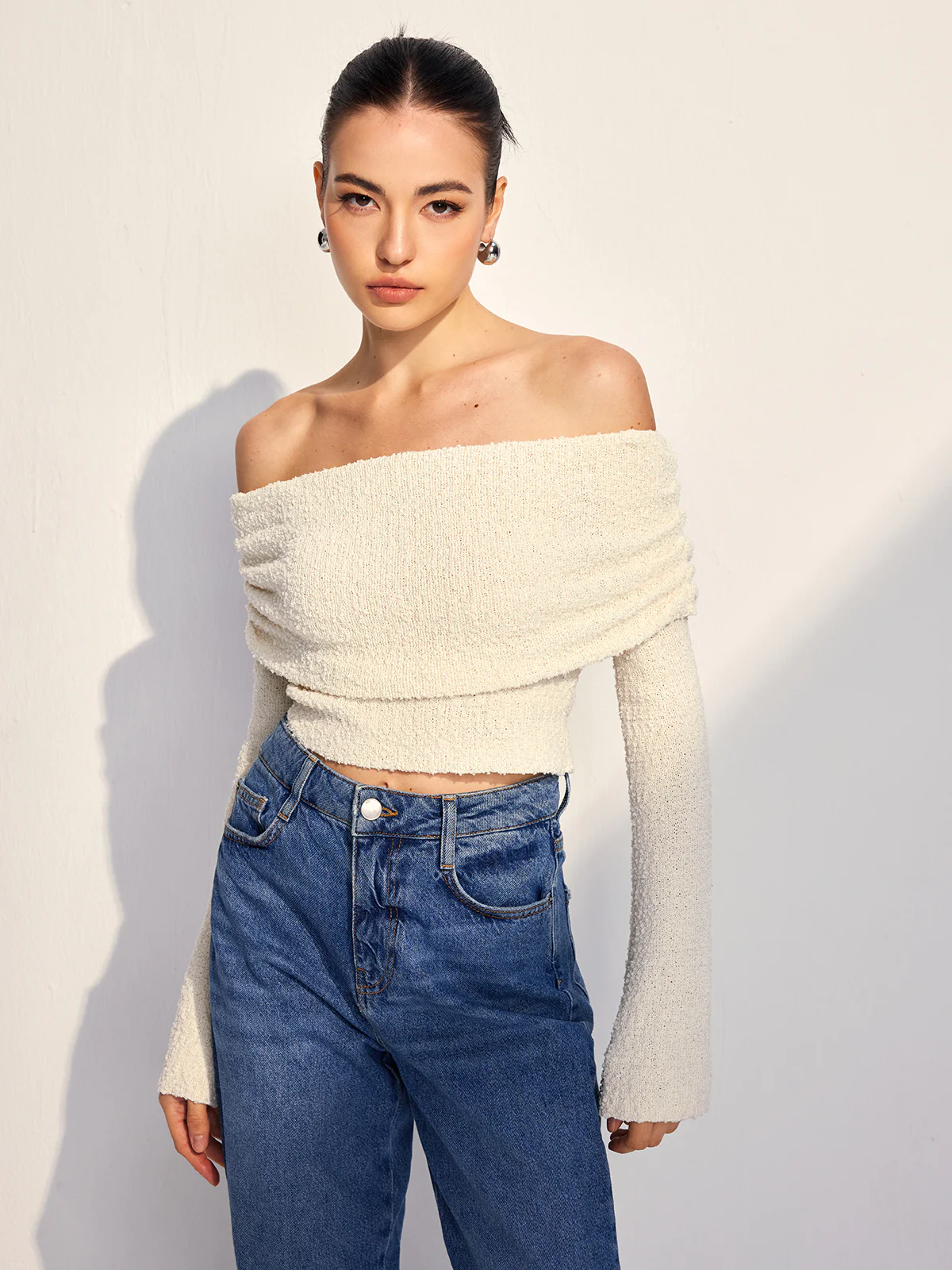 Off Shoulder Plain Knit Top - Image 4