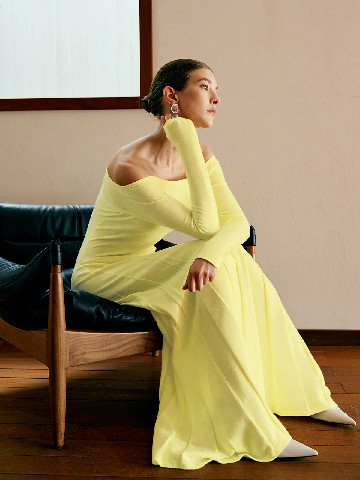 Off Shoulder Pleated  Sweater Dress - Image 3
