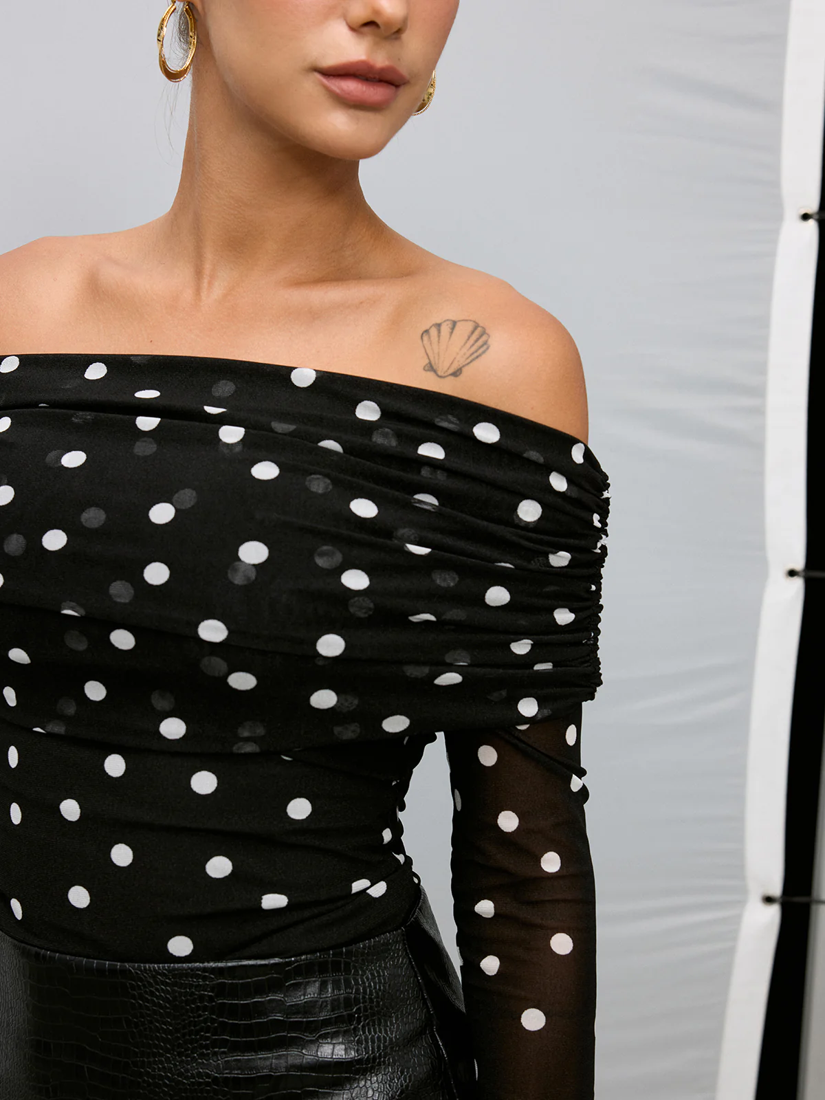 Off-Shoulder Polka Dot Chiffon Blouse - Image 2