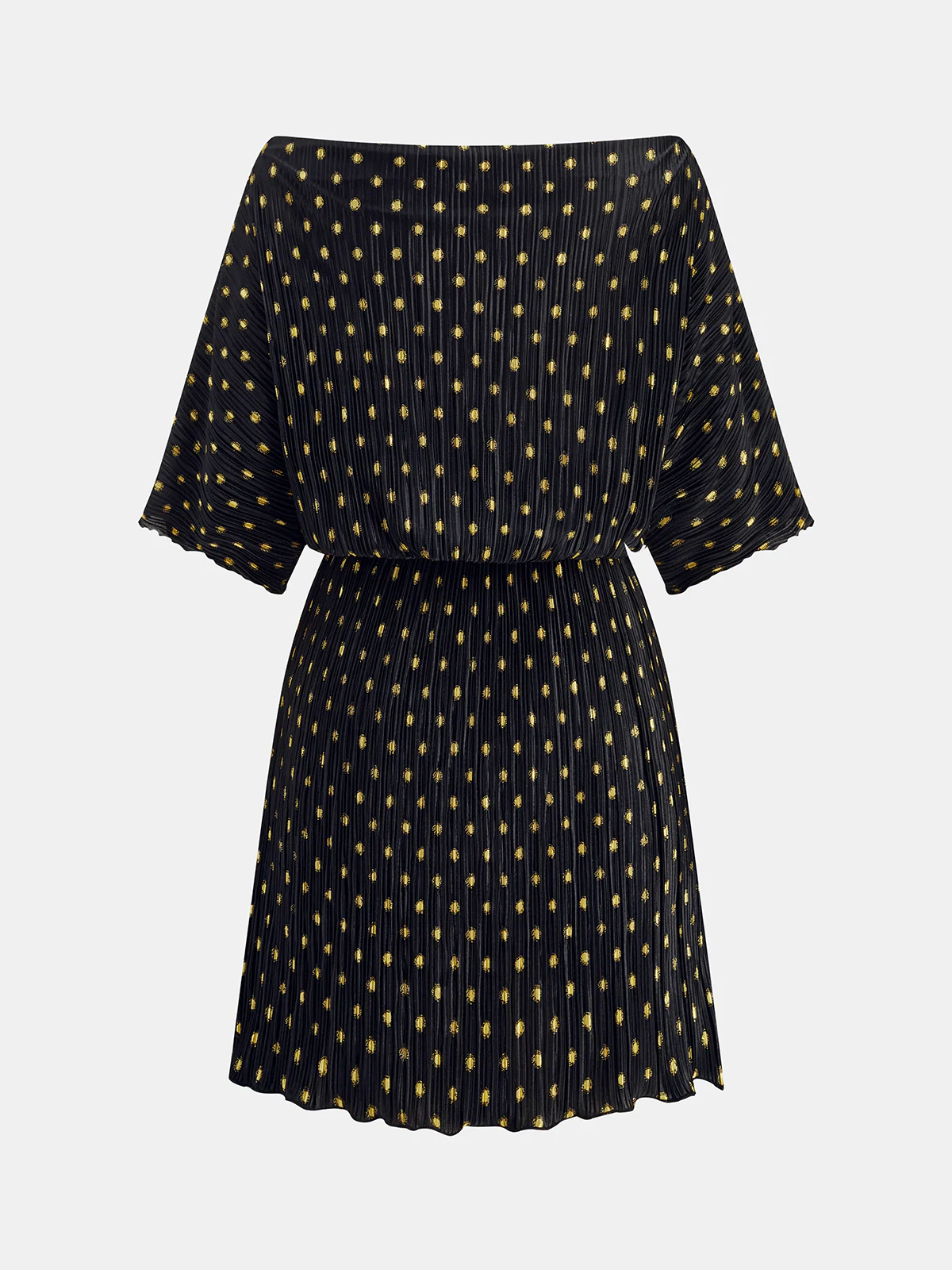 Off-Shoulder Polka Dot Pleated Mini Dress - Image 3