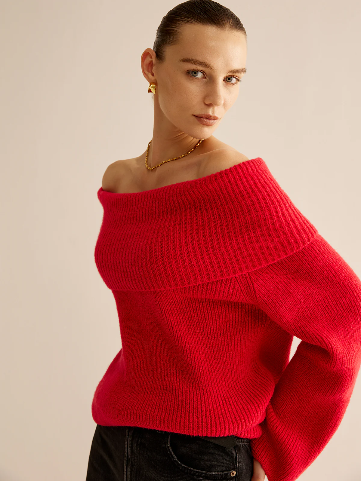 Off-Shoulder Ribbed Sweater - Image 6