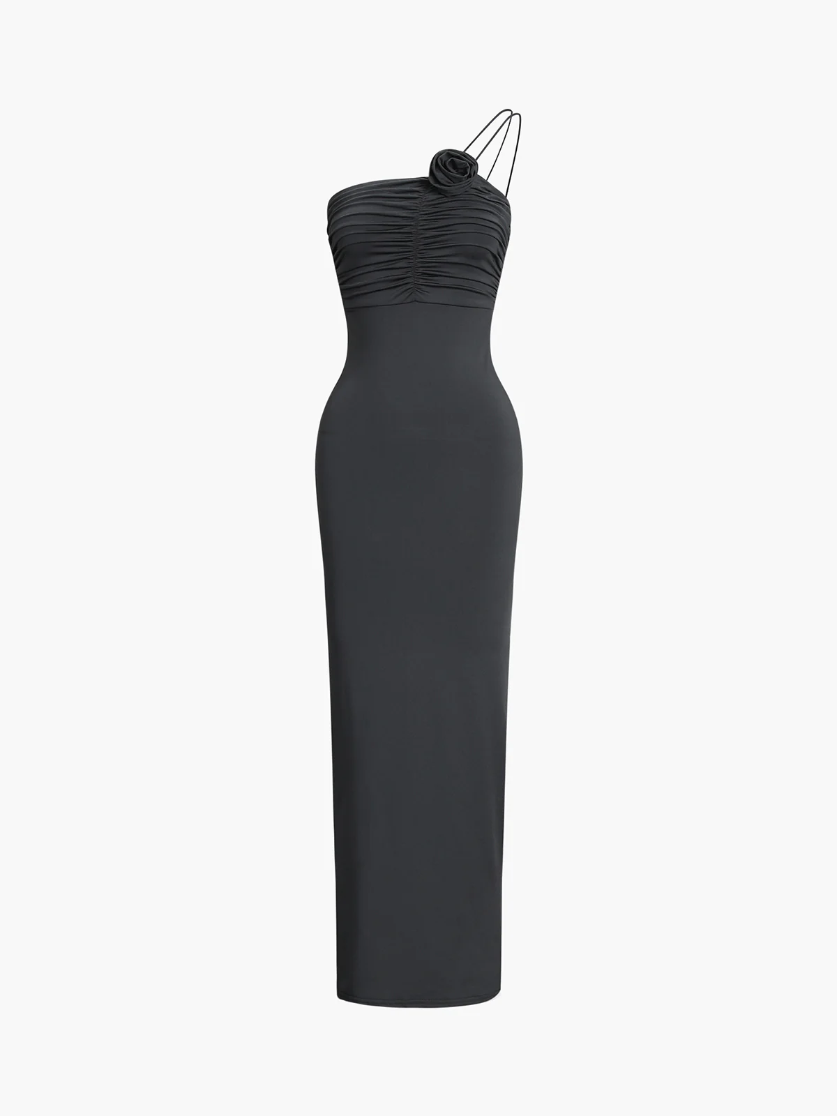 Off Shoulder Rose Decor Ruched Midi Dress - Image 3